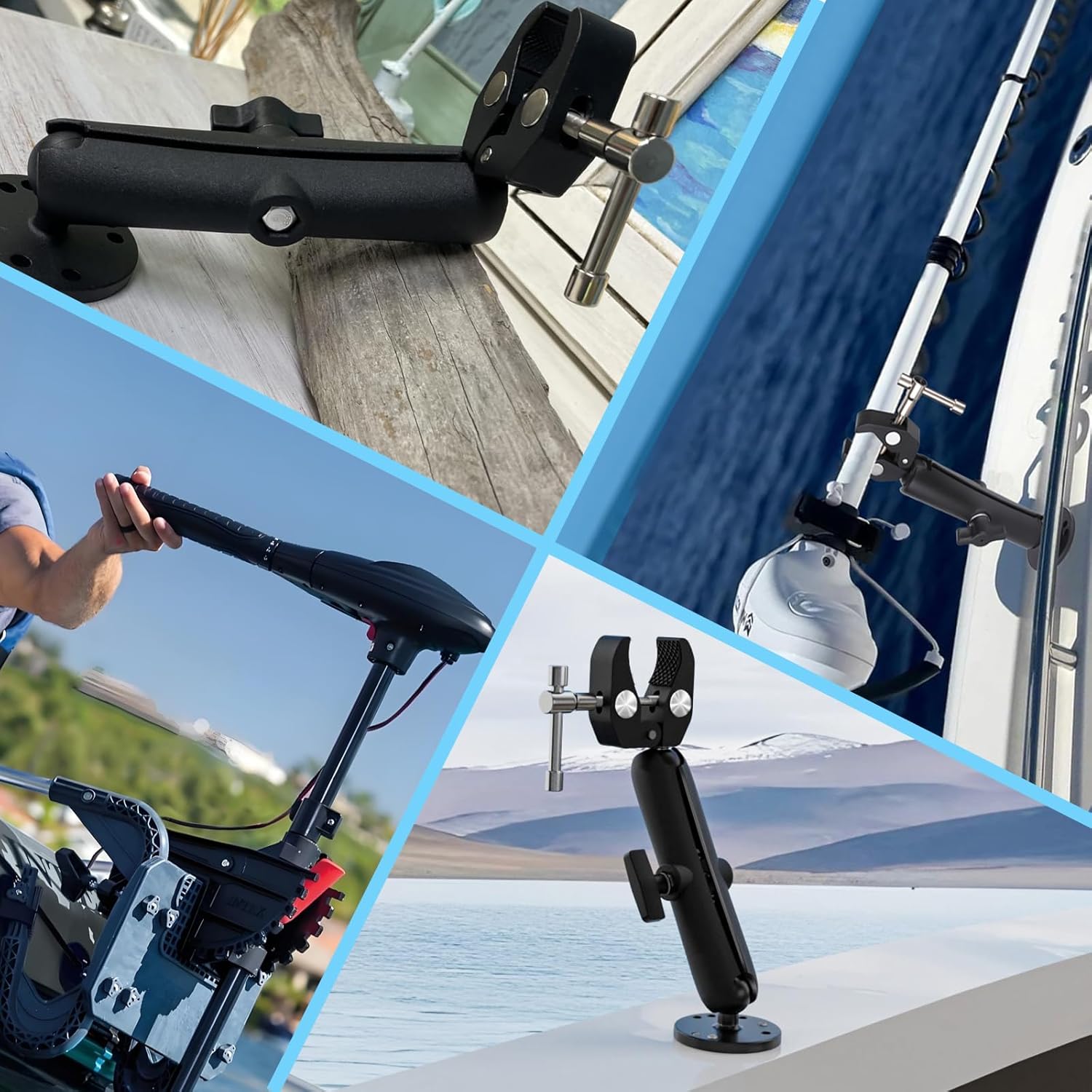 Trolling Motor Stabilizer Mount Support for Riptide Terrova/Minn kota Terrova/Ulterra, Crab-Claw-Like Clamps can Firmly Grip, 360° Adjustment Range, Fix Rods Ranging from 0.6 "to 1.5" - Image 2