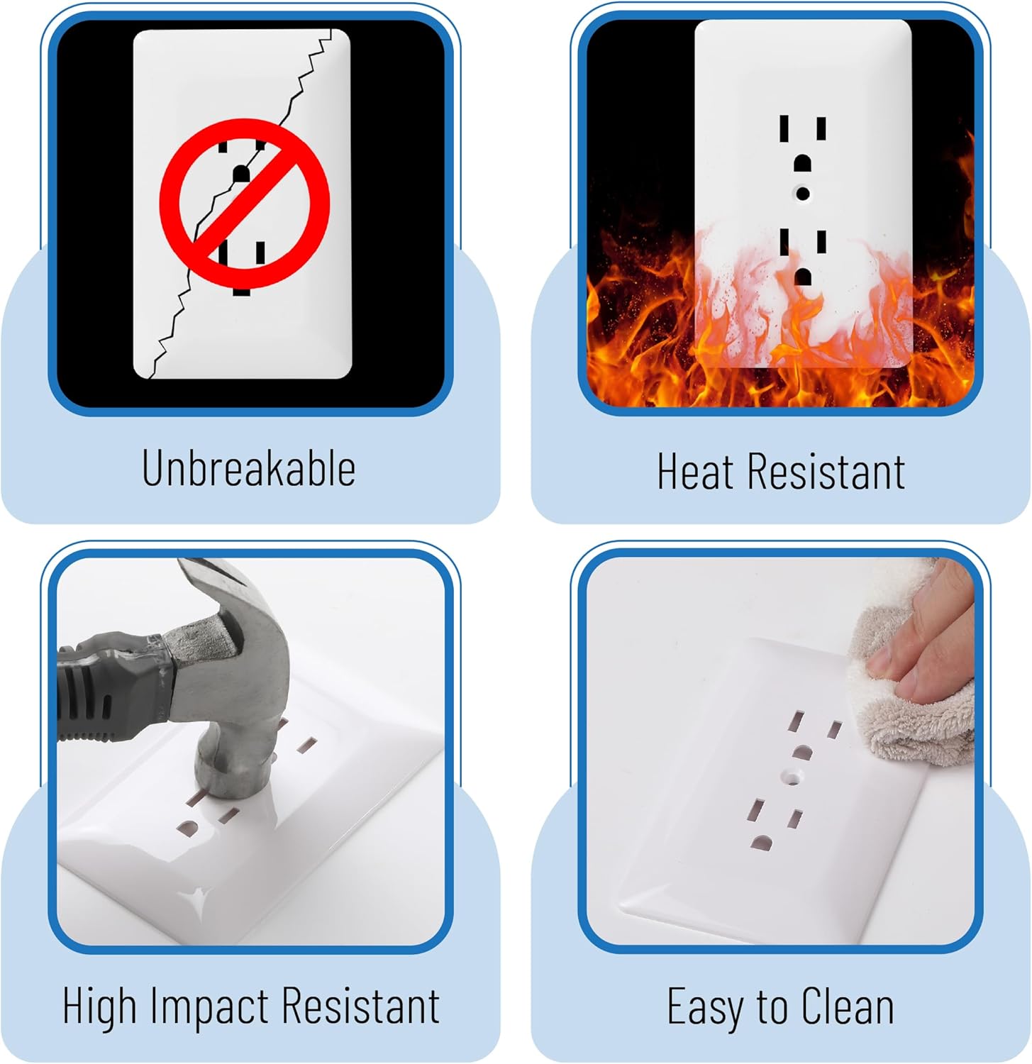 Bates- 1-Gang Duplex Wall Plate, 2.92"x4.73", Standard Size, 10 Pack, White, Unbreakable Electrical Outlet Cover Plates, Heat & Impact Resistant, Duplex Receptacle Cover for Home & Office - Image 4