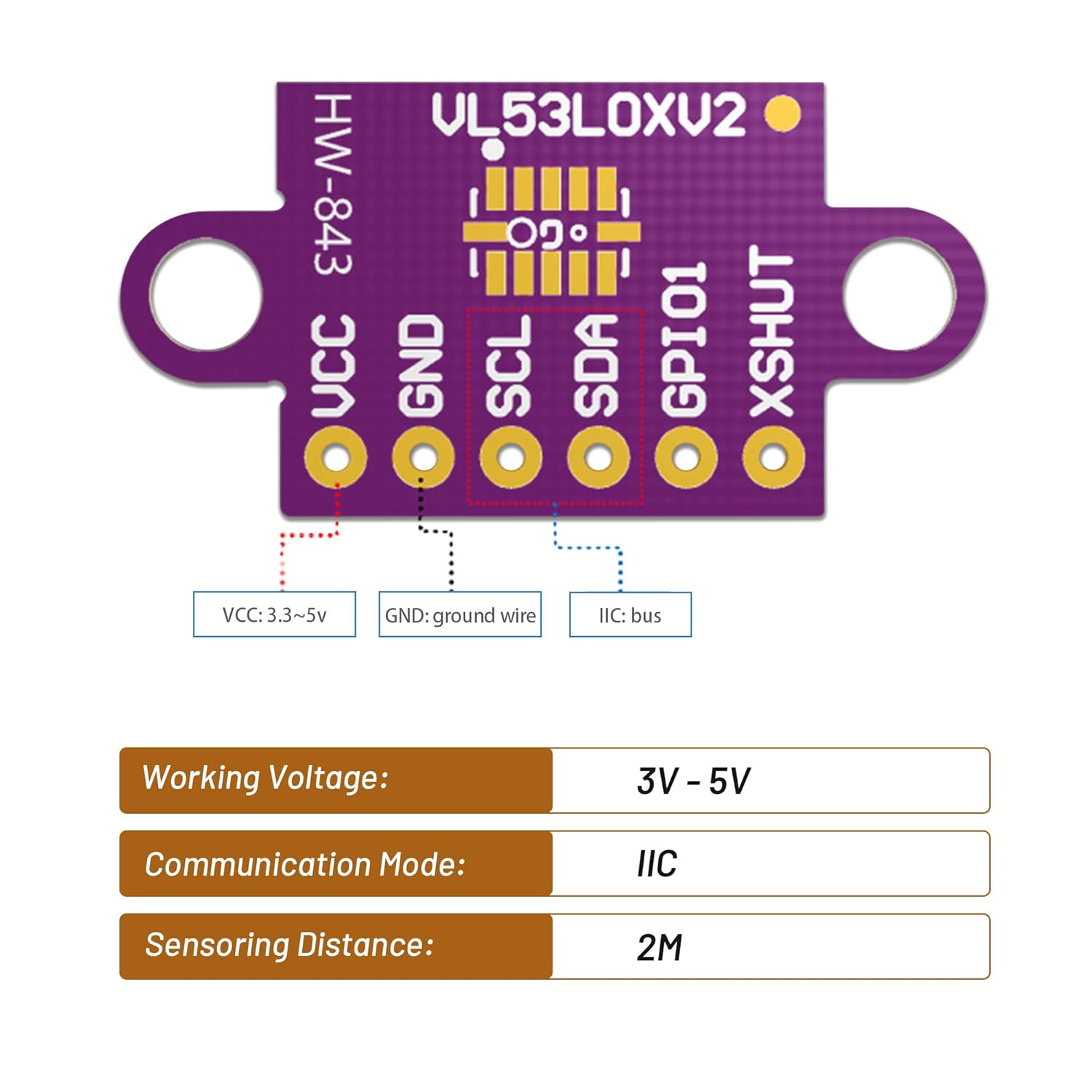 5Pcs VL53L0X Time-of-Flight (ToF) 940nm Laser Ranging Sensor Breakout GY-VL53L0XV2 Distance Measurement Module IIC for Arduino - Image 4