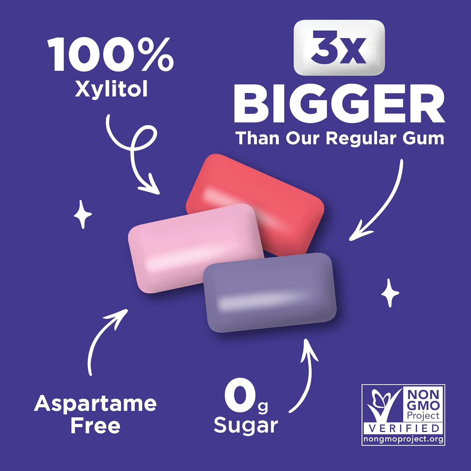 Pur, Jumbo Gum, Aspartame Free Chewing Gum, 100% Xylitol, Natural Bubblegum Grape Watermelon Flavor, 20 Count - Image 5