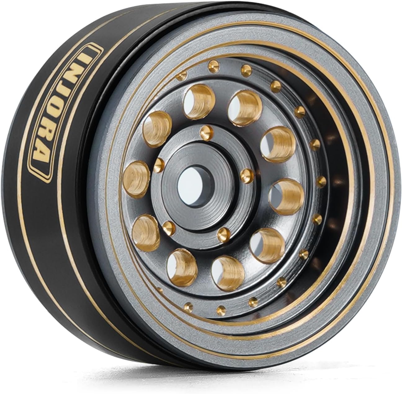 INJORA 1.0 Beadlock Wheel Rims Black Coating Brass Rims for 1/24 1/18 RC Crawler Car Axial SCX24 AX24 TRX4M FCX24, 39g(Grey) - Image 2