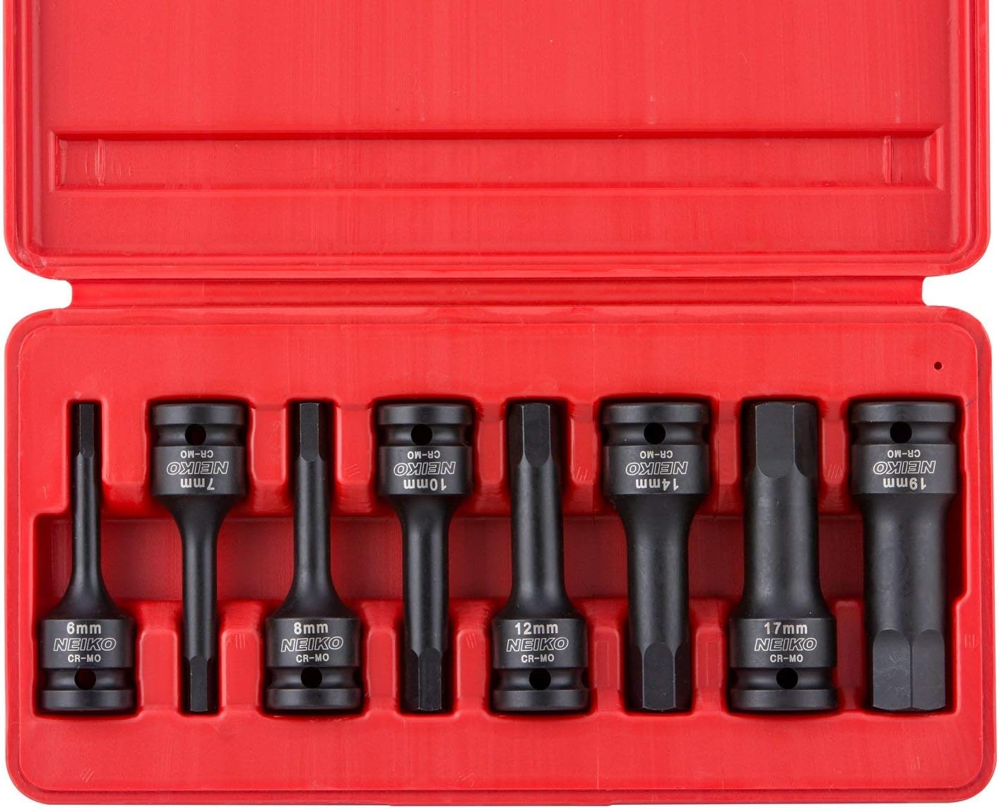 Neiko 01136B 1/2-Inch Drive Allen Hex Impact Socket Set, Metric, 6 mm - 19 mm, Cr-Mo, 8-Piece