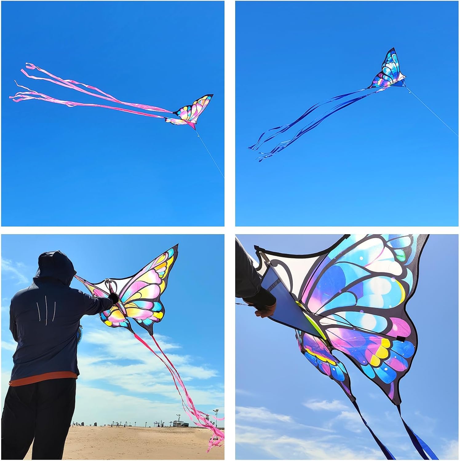 Simxkai Butterfly Kite for Kids & Adults, Easy to Fly Blue Big Kite for Beginners, Line Handle Included (1Pack 2Pack) - Image 5