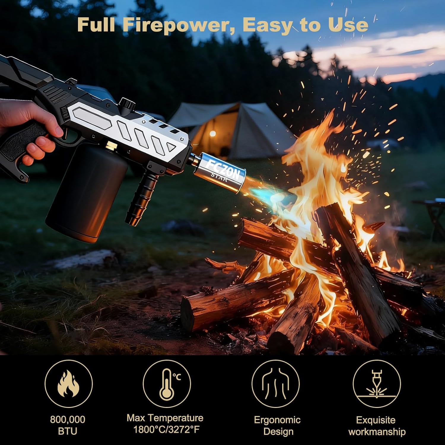 FCZON Flame Thrower Gun, Detachable Cooking Propane Torch Gun with Adjustable Flame, Powerful Blow Torch for BBQ, Searing Steak, Welding, Camping((Propane Tank Not Included) - Image 4