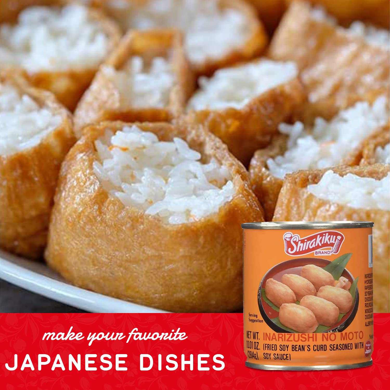 Shirakiku Inarizushi No Moto - Japanese Seasoned Fried Soy Bean Curd | Fried Bean Curd, Hydrogenated Vegetable Oil, Wheat, and Soybean | Soy Bean Flavor, 10.01oz - (Pack of 3) - Image 4