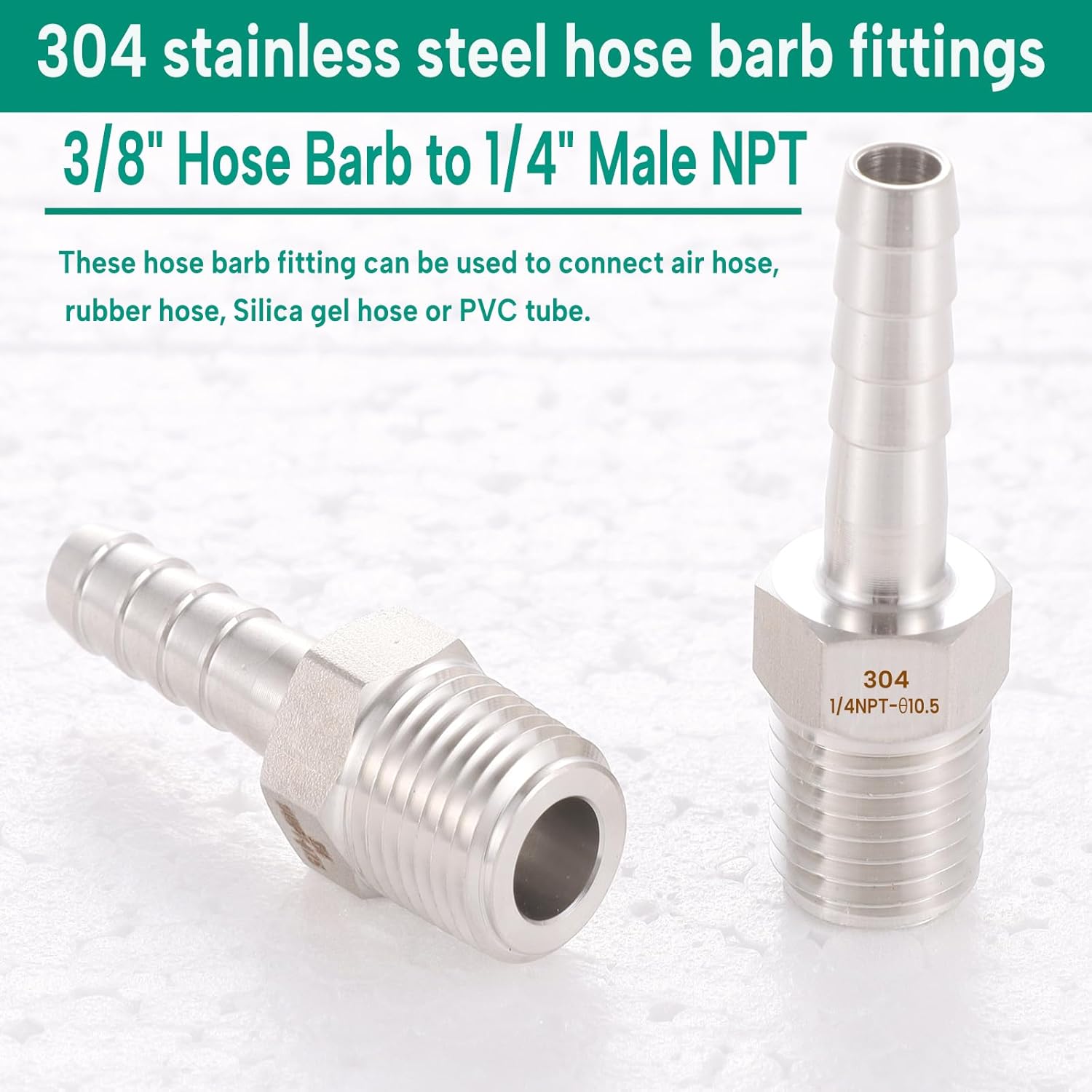 Ceaeso 304 Stainless Steel 3/8" Hose Barb to 1/4" Male NPT ,For connecting 3/8-inch bore air/water/oil hoses, lead-free (Pack of 2) - Image 6