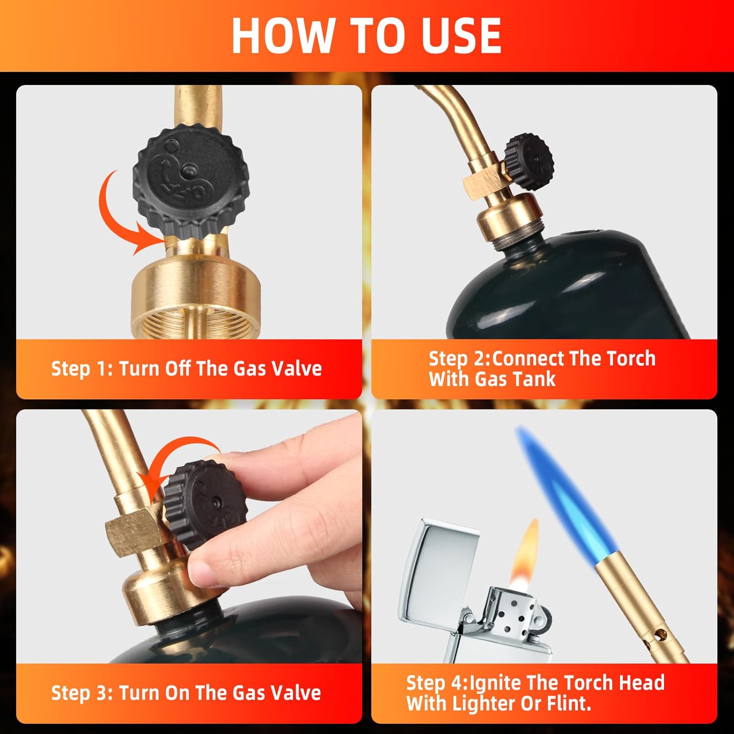 Propane Torch Head, Manual Start Solid Brass Brazing Torch Fuel by Propane CGA600 Cylinder, Blow Torch for Soldering, Brazing, Welding, Thawing and Cooking (Only Torch) - Image 6