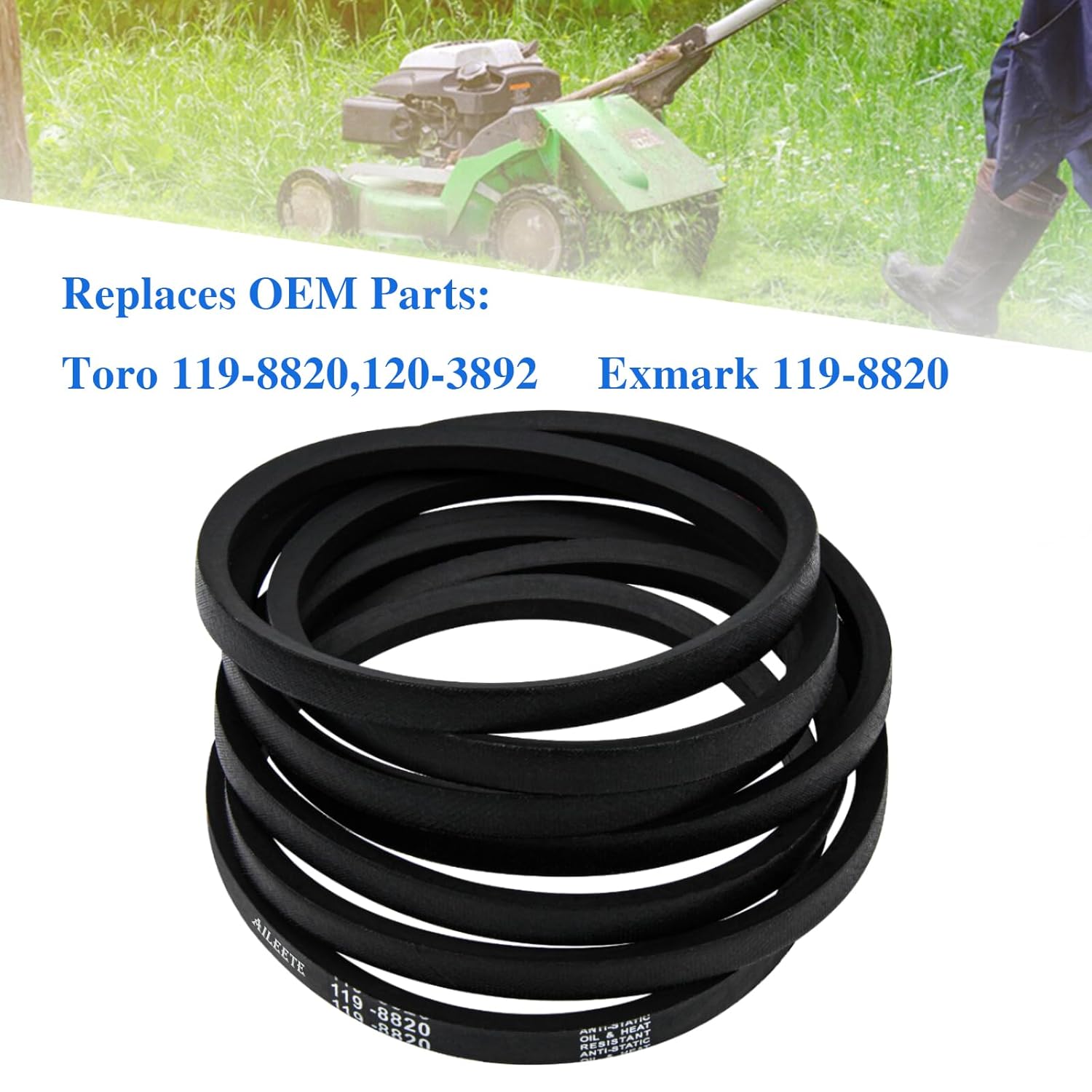 119-8820 Deck Belt 1/2" x 141-1/2" for Toro TimeCutter 50 inch Deck Belt SS5000, SS5060, MX5060 Zero Turn Riding Mower, Replaces 119-8820 Toro Belt, Exmark 119-8820-SL Belt - Image 3