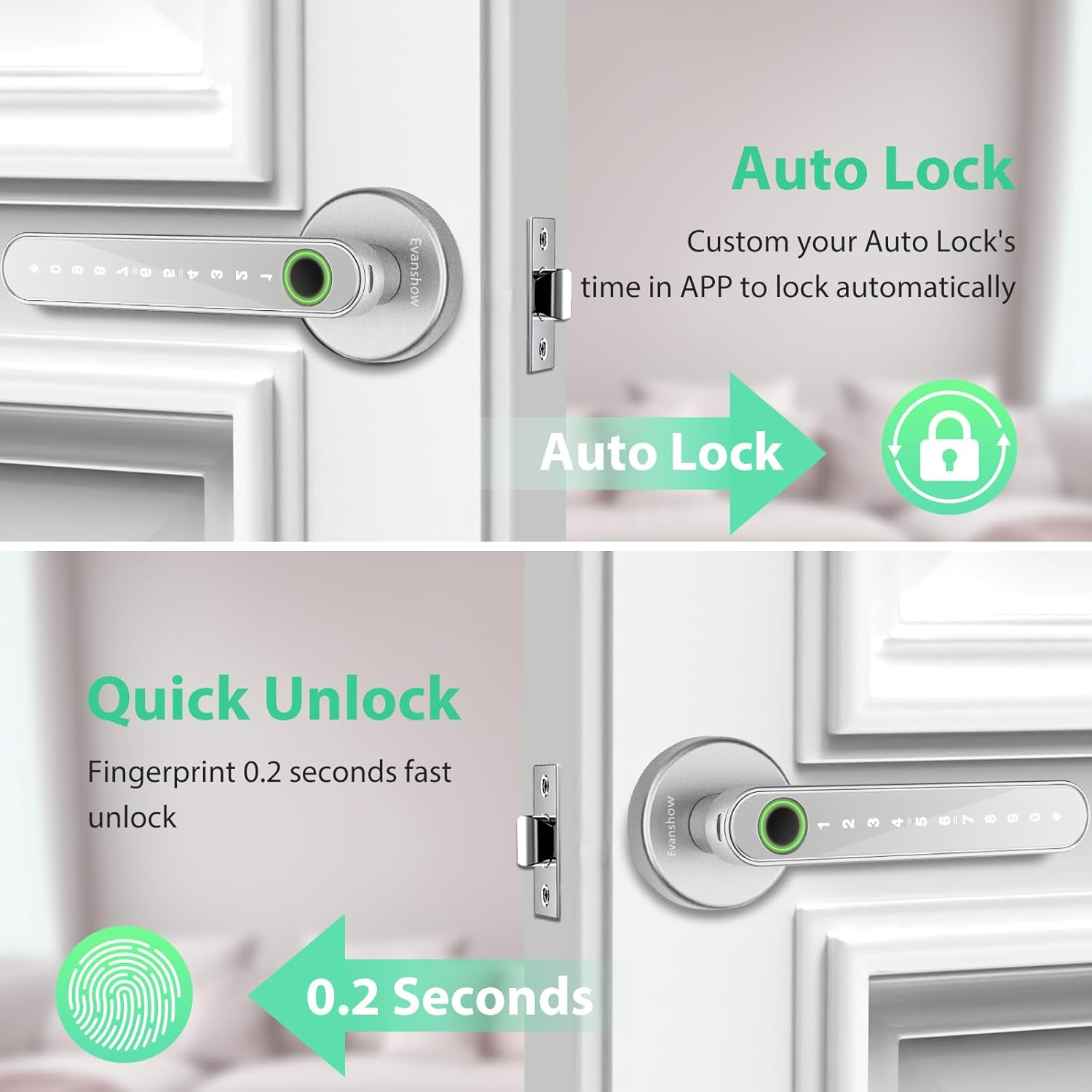 Smart Door Lock with Knob, Keyless Entry Door Locks with Handle, Fingerprint Door Knob for Bedroom/Front Door/Apartment,Generate Passcode Remotely Silver - Image 7