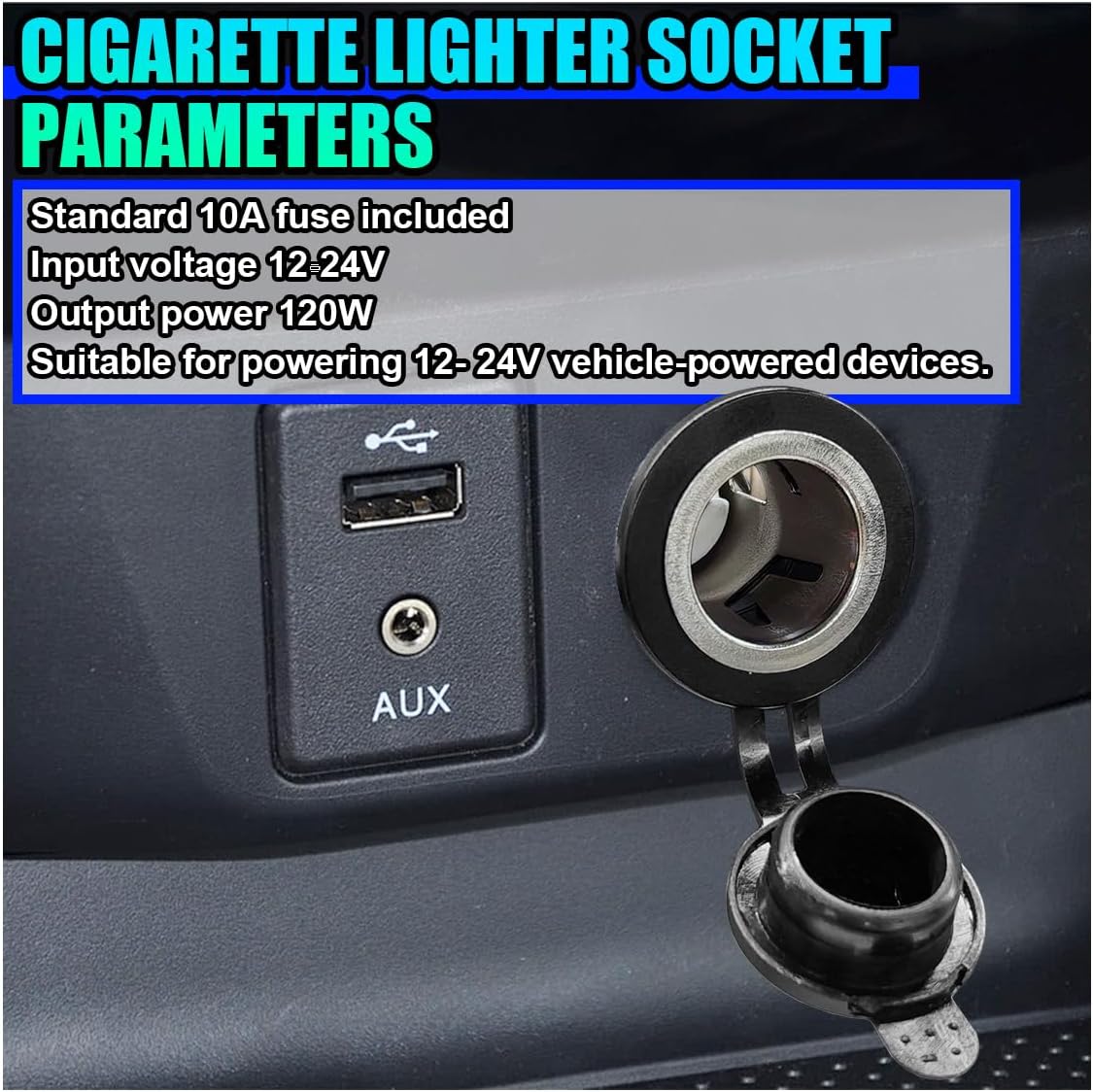 Cigarette Lighter Socket, DC 12V Car Power Outlet Socket Replacement, Waterproof Car Cigarette Lighter Adapter with Cover and Wiring Harness, Universal Auto Accessories for CarS, RV, Boat (1PC) - Image 3