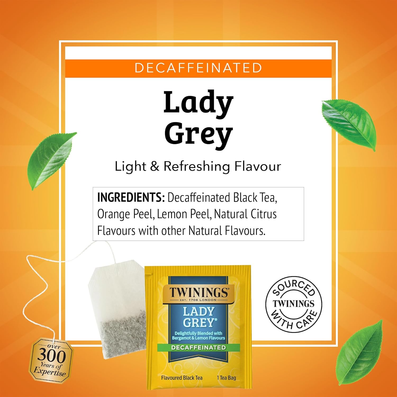 Twinings Decaffeinated Lady Grey Black Tea Individually Wrapped Bags, 100 Count (Pack of 1), Orange Peel & Lemon Peel, Fresh and Uplifting, Caffeinated, Enjoy Hot or Iced, 100 Teabags - Image 4