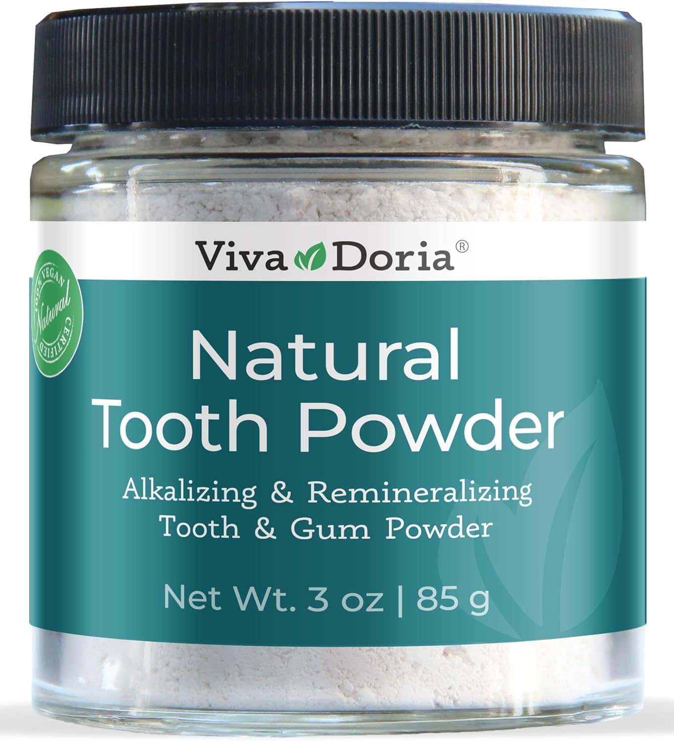 Viva Doria Natural Tooth Powder, Remineralizing, Natural Teeth Whitening, Breath Freshener | Refreshing Mint Flavor | 3 Oz Glass Jar