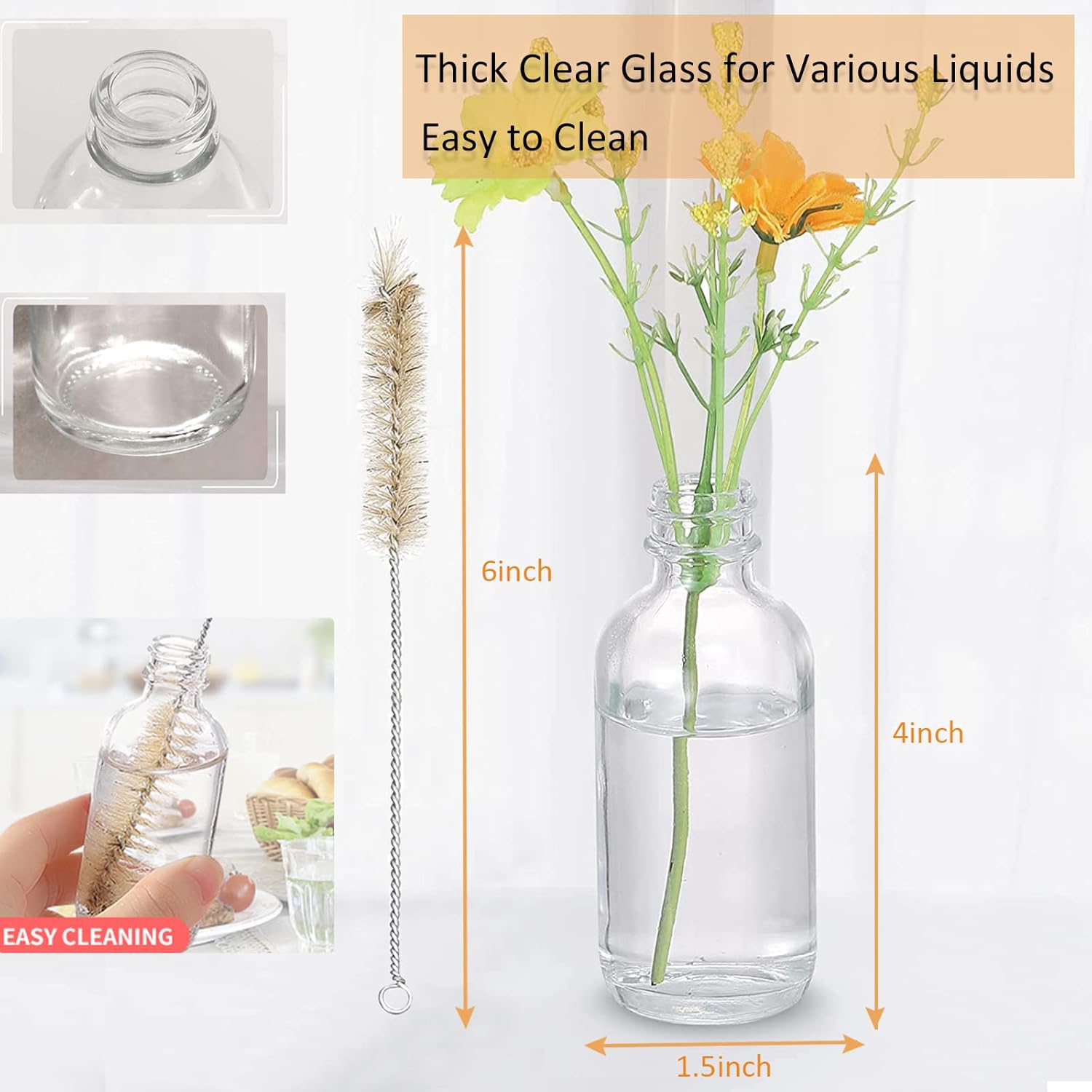 12pack 4oz Glass Bottles With Caps,Wellness Shot Jar Sample Bottles for Bourbon Whiskey,liquor,Potion,Oils,Vanilla Extract,Tincture,Hot Sauce,Syrup,Juice,with Funnels,Labels,Brush,No Leakag - Image 5