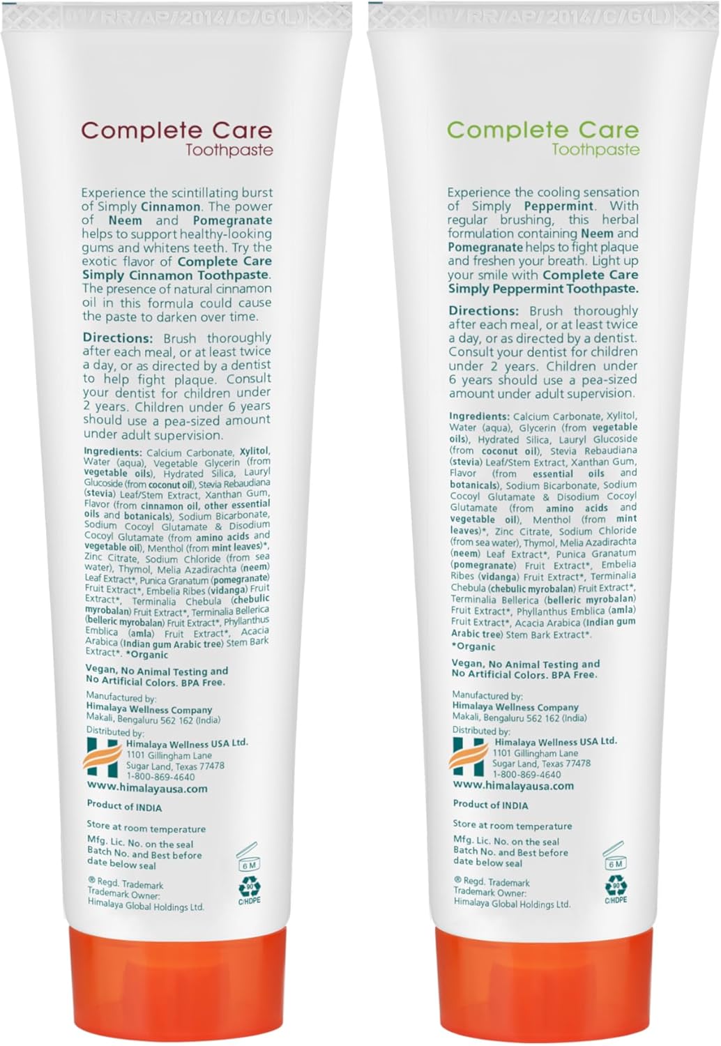 Himalaya Botanique Complete Care Toothpaste, Herbal, Variety Pack, Peppermint and Cinnamon Flavor, Fights Plaque, Freshens Breath, Fluoride Free, No Artificial Flavors, SLS Free, Cruelty Free, 5.29 Oz - Image 3