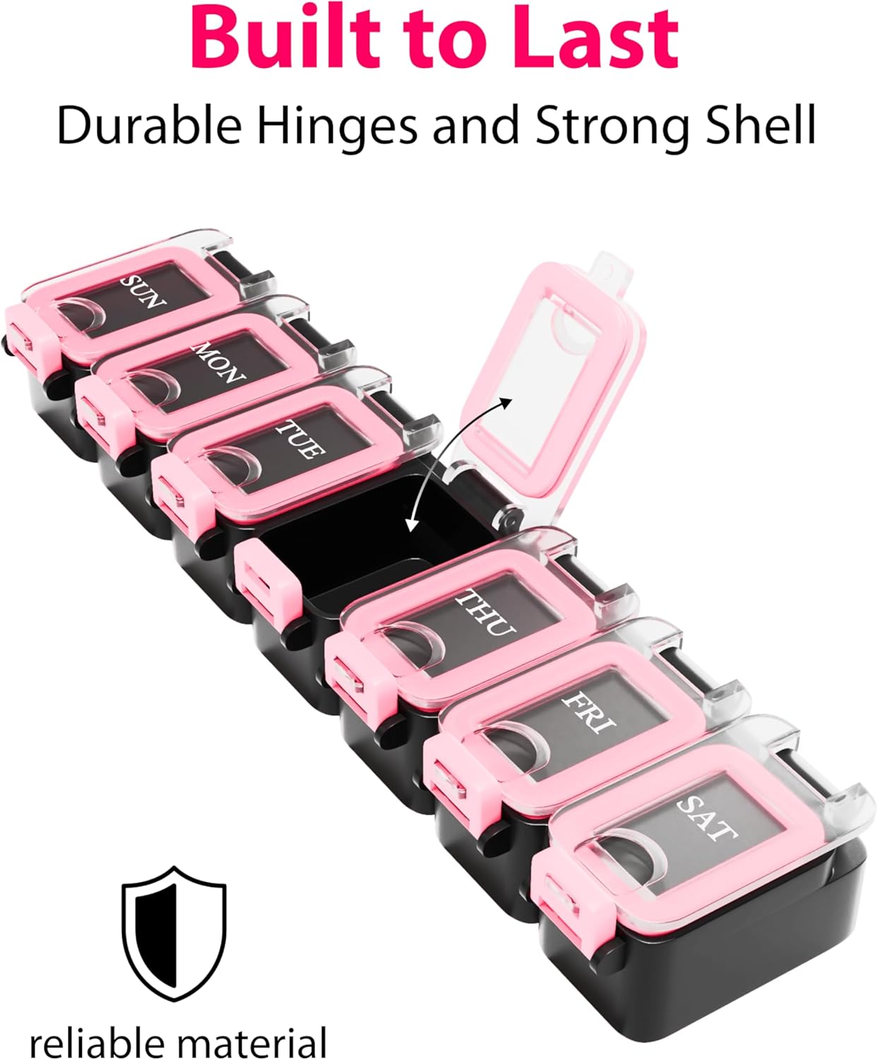 Weekly Pill Organizer 1 time a Day – Pill Box 7 Day with Enhanced Waterproof Seal, Large compartments Hold Big Vitamins & Supplements, Upgraded Locking lids, for Home & Travel use, Durable Hard case - Image 9