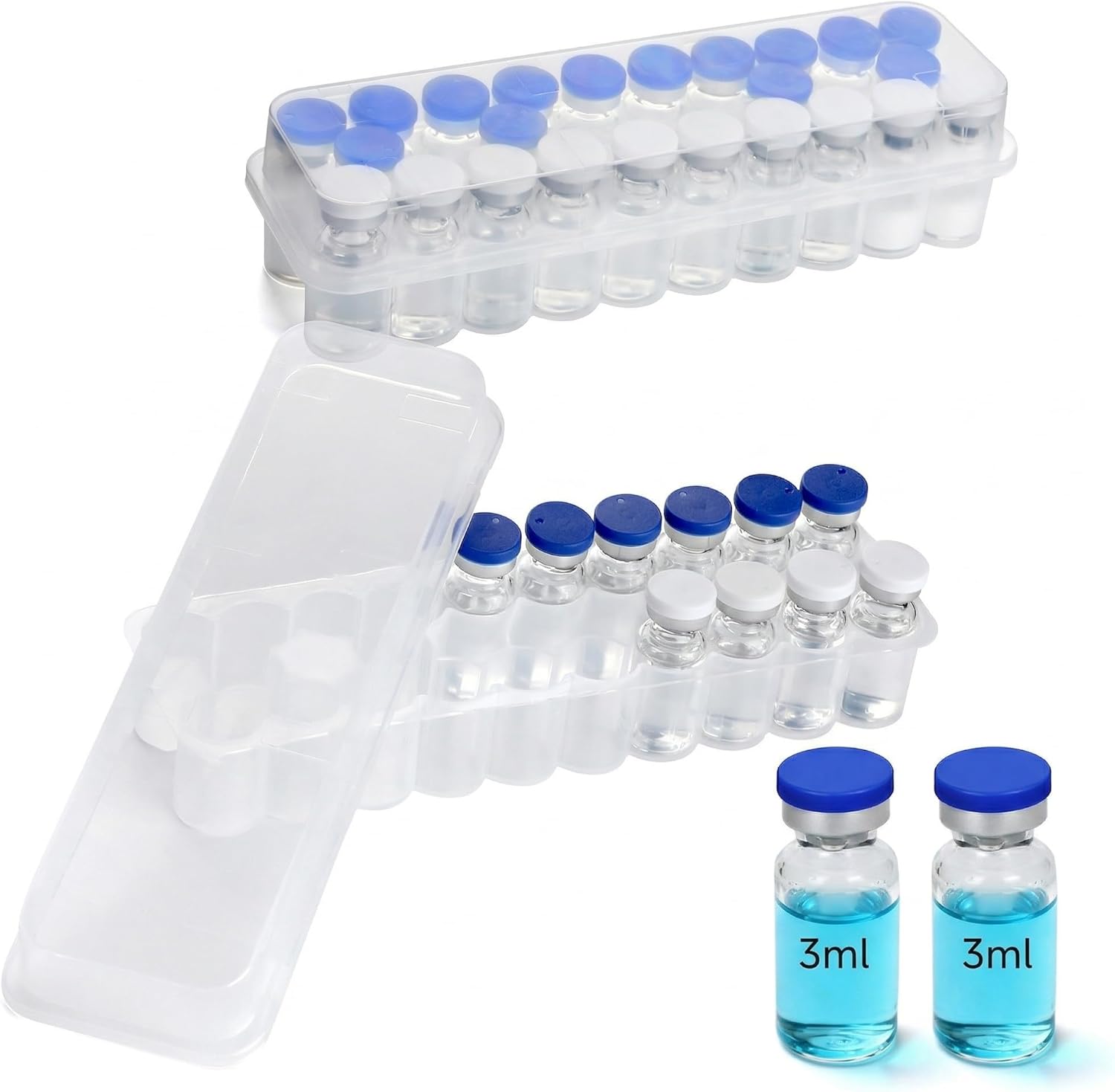 2 Pack Peptide Case for Fridge 24-Slot, 3ml Vial Storage Case for Refrigerator, Insulin Cooler Travel Case TSA Approved, 3ml Peptide Vial Storage Holder for Insulin, GLP-1, Peptides -DawnBox- Clear