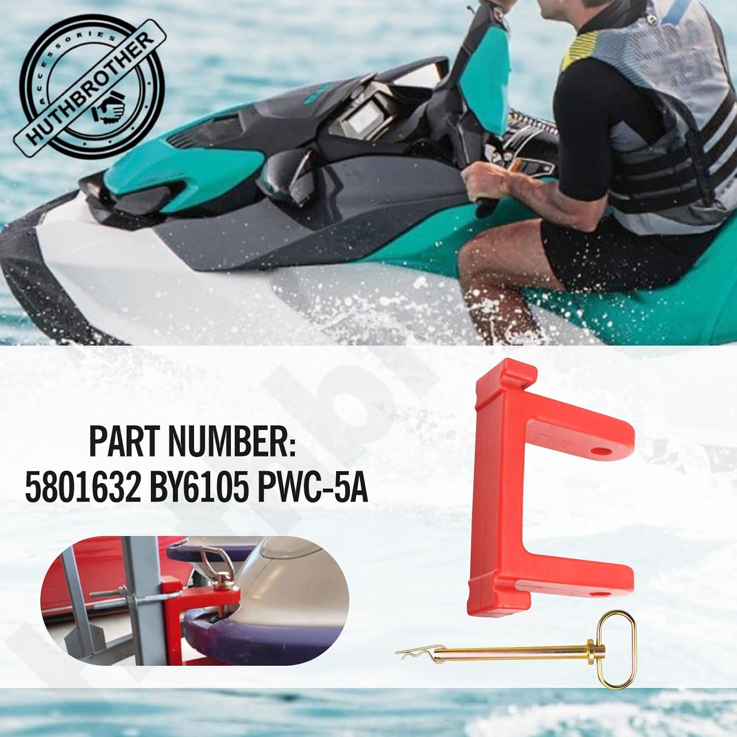 Huthbrother Bow Stops PWC-5A Trailer Bumper w/Hitch Compatible with Jet SKi Ski doo, Waver Runner, PWC,Replace 5801632 BY6105 - Image 4