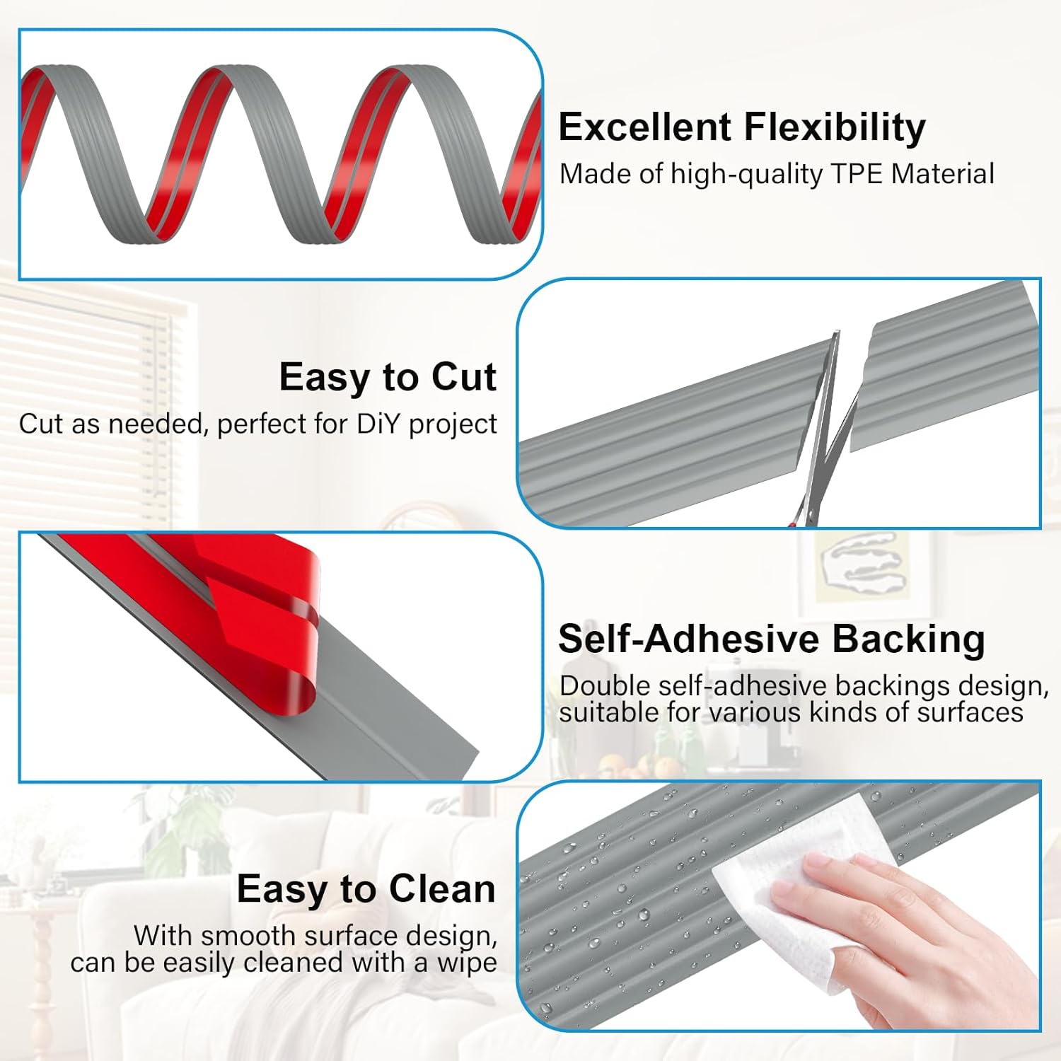 10FT Flexible Wall Corner Protector Moulding Trim, Peel and Stick Inside & Outside Wall Corner Guards Edge Protector,Self Adhesive Molding Trim Strip for Edge Ceiling - Image 3