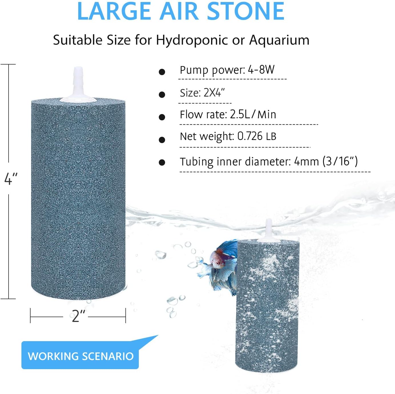VIVOSUN Air Stone 2PCS 4 x 2 Inch Large Air Stone for Aquarium, Fish Tank and Hydroponics Air Pump - Image 3