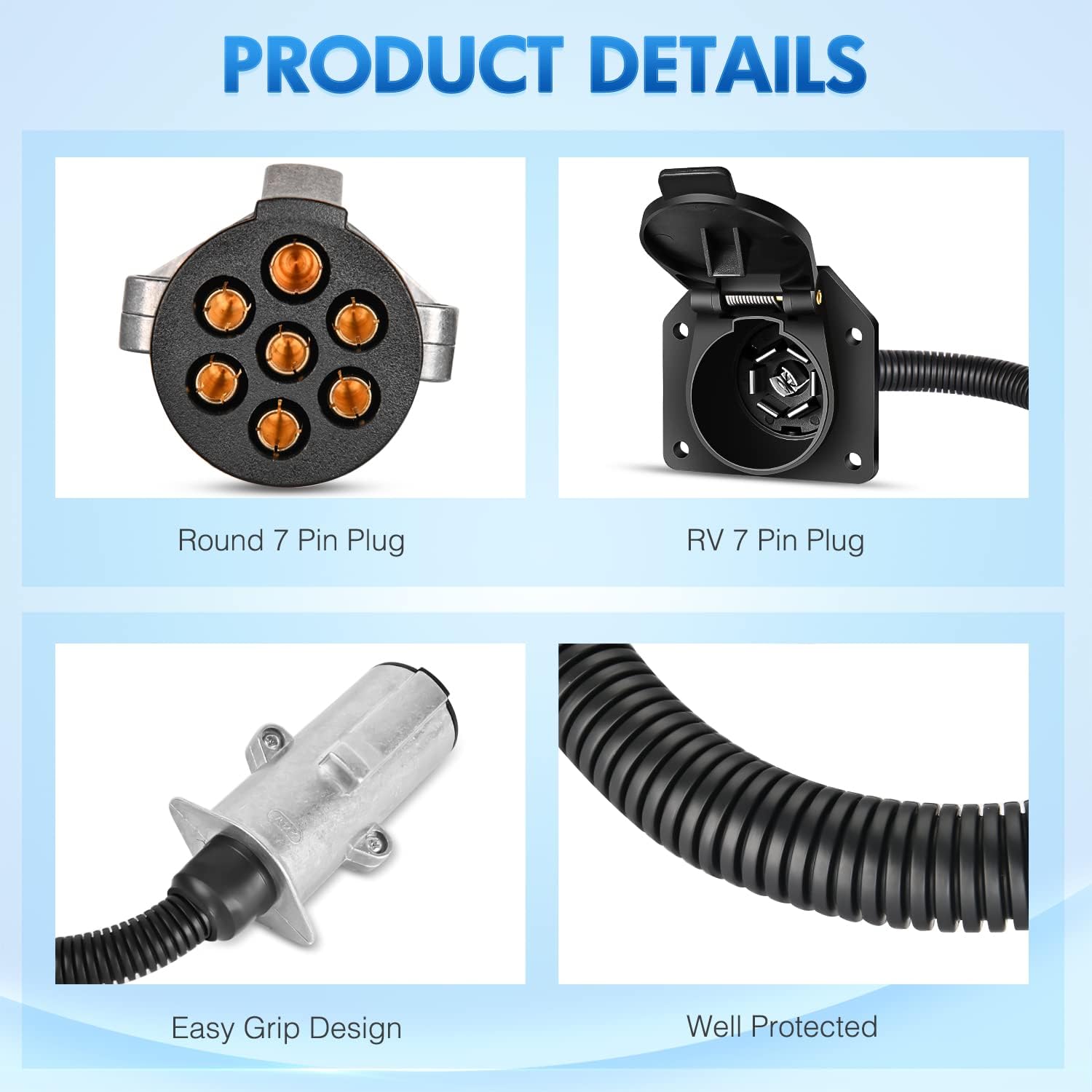 Nilight 7 Pin Round to 7 Way RV Blade Trailer Adapter Connector Wiring Harness Electric Adapter Plug Connector for Semi Truck Commercial Vehicle Pickup Tractor - Image 2