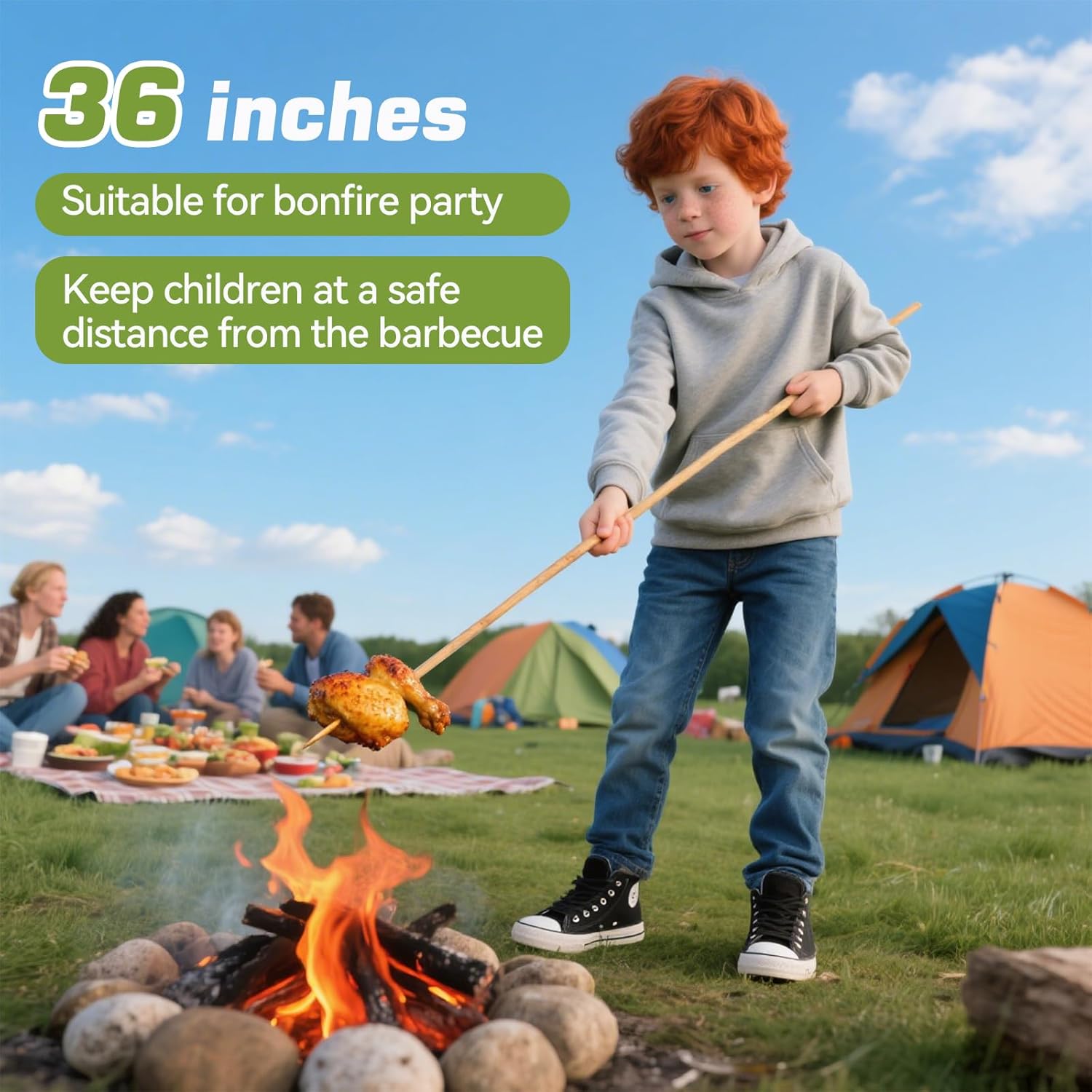100PCS 36 inch Bamboo Skewers for Marshmallows,S'Mores,Fire Pit,BBQ,Kabob,Grilling, Camping.More Size Choices 6"/8"/10"/12"/36" - Image 3