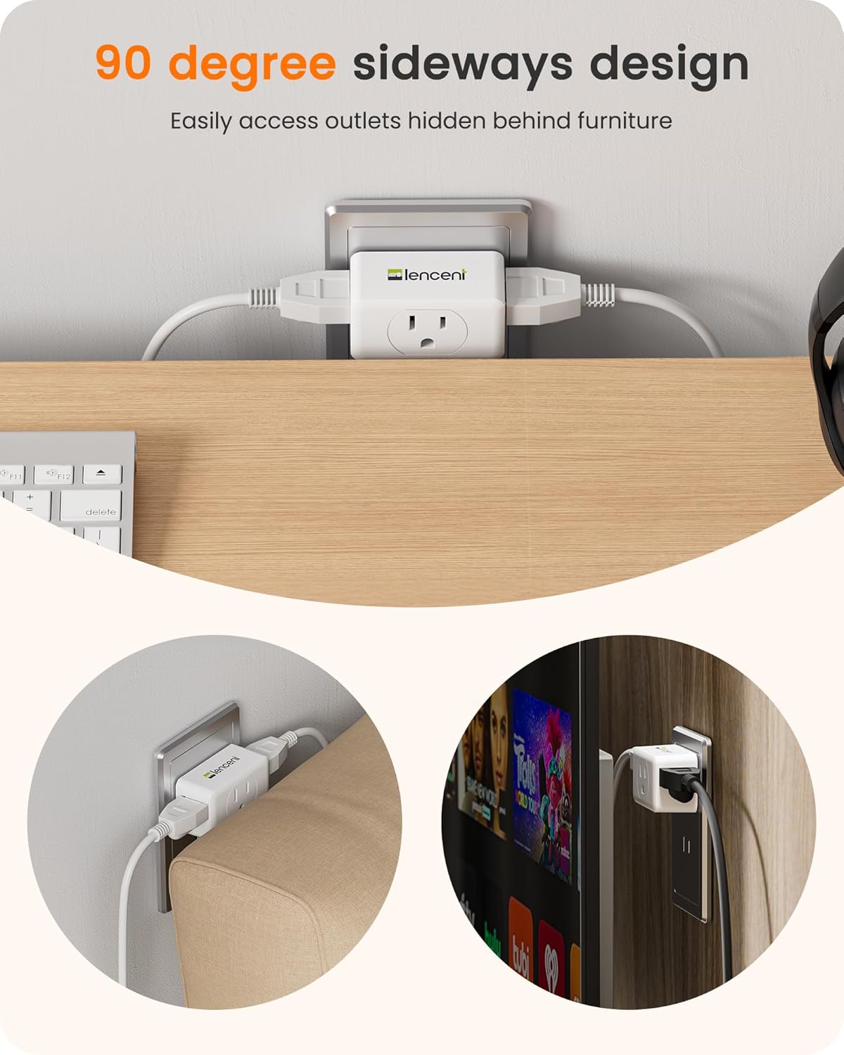 LENCENT 2 Prong to 3 Prong Outlet Adapter, Wall Plug Extender, Multiple Outlet Wall Plug with 3 AC Outlets, Non Grounded Outlets Expander for Japan Travel Kitchen Office Bathroom Older House, 4 Pack - Image 4