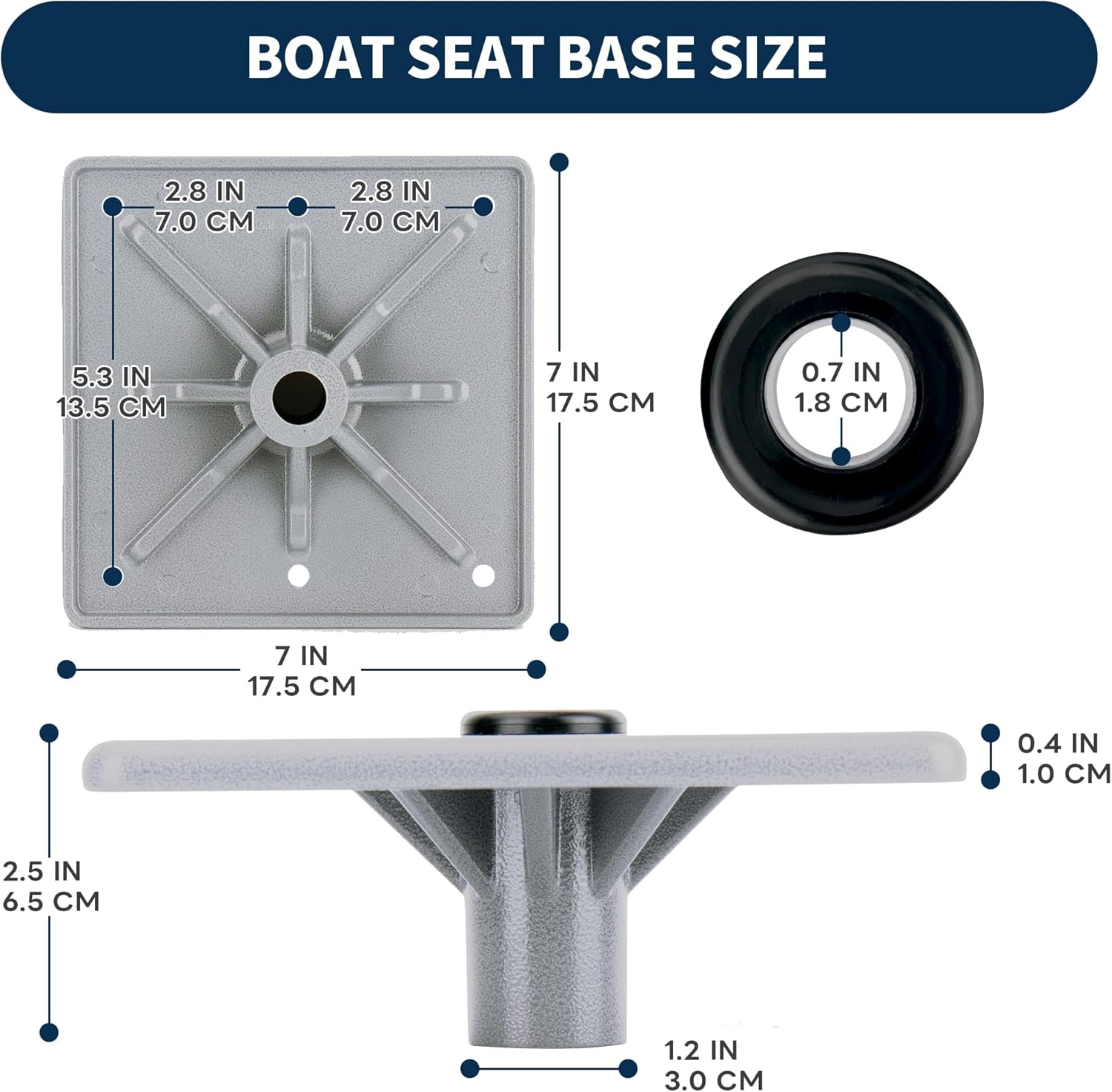 7" x 7"Boat Seat Base,Aluminum Jon Bass Boat Seat Mount for 3/4" Pin Post Socket, Heavy Duty Pedestal Base Bracket Plate Mounting Hardware - Image 2