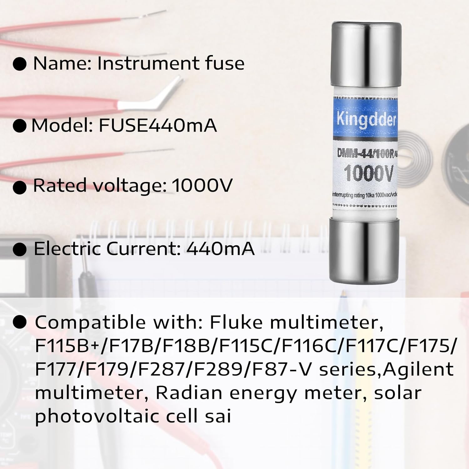Kingdder 10 Pcs Digital Multimeter Fuse DMM-44/100 440MA 1000V DMM Replacement Fast Acting Replacement Agent Fuse 10 x 35 mm, 3/8 Inch x 1-1/2 Inch - Image 3