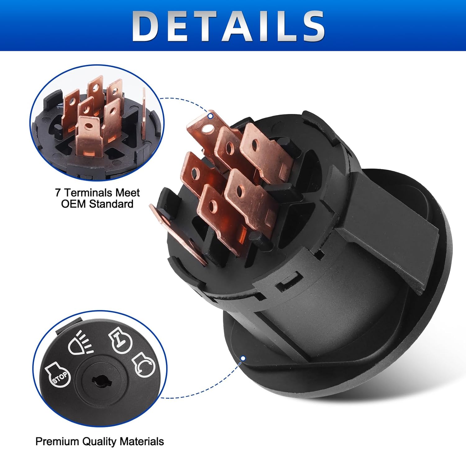Ignition Switch with Key 7 terminals Compatible with Husqvarna Craftsman Deere John MTD Murray Riding Lawn Mower Replace# 925-1741 175566 175442 GY20074 94762 163968 532175566 - Image 4