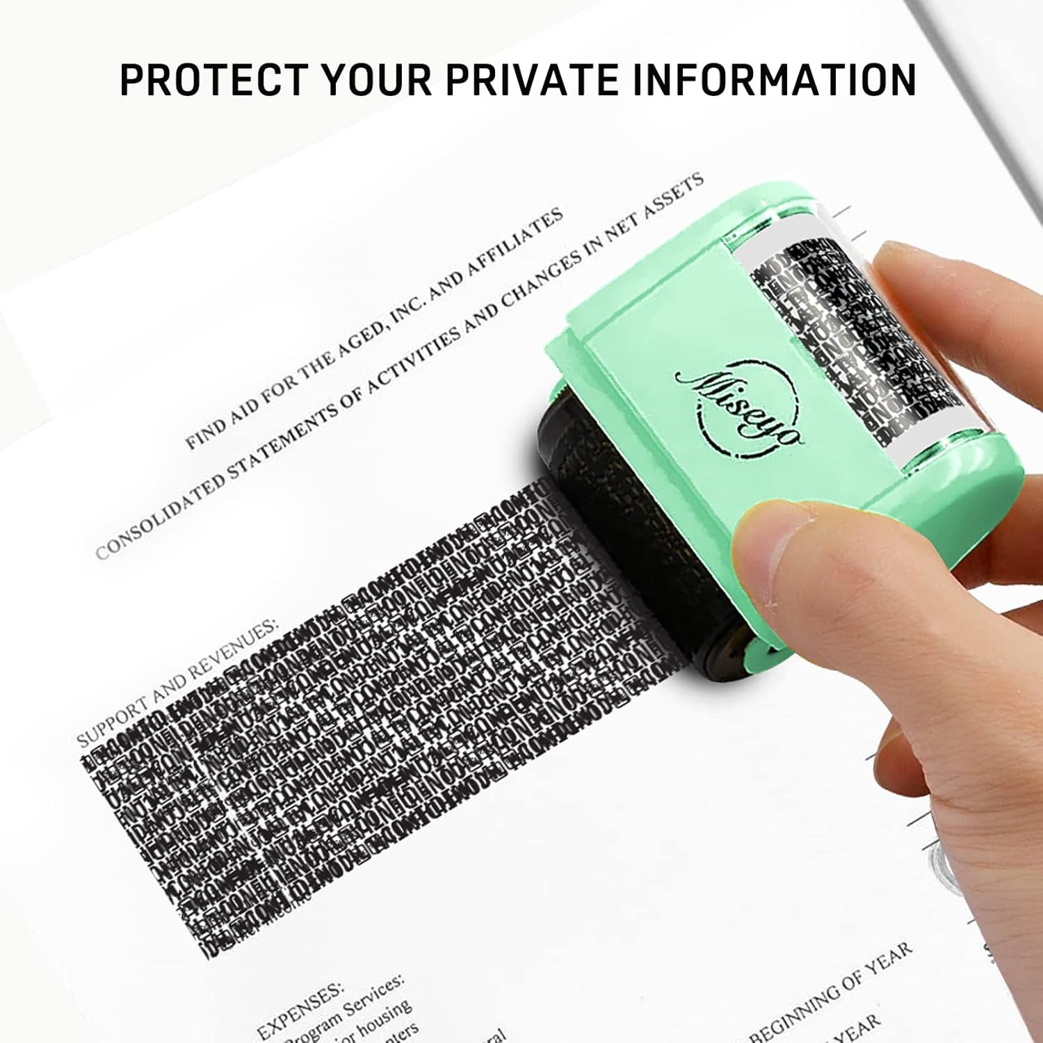 Miseyo Wide Identity Theft Protection Roller Stamp Set - Mint Green (3 Refill Ink Included) - Image 4