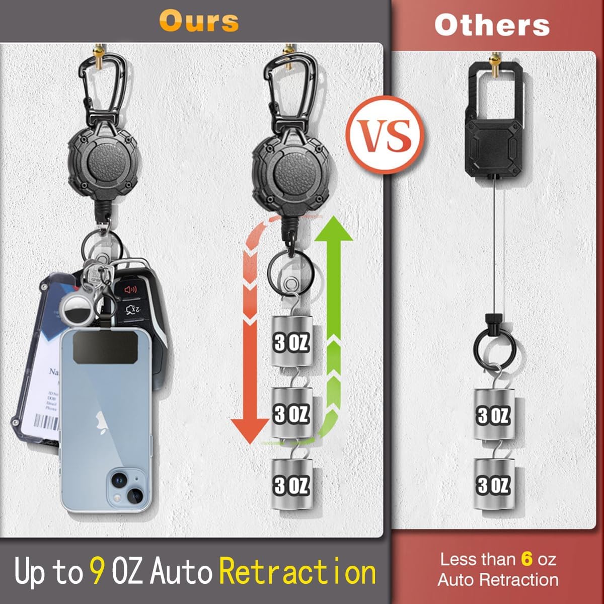 Badge Holder Retractable Clip Heavy Duty Carabiner Badge Reel Keychain with Id Cards Holder Cool Tactical ID Holder (2 Holders and 2 Badge Reels Black # 04) - Image 5