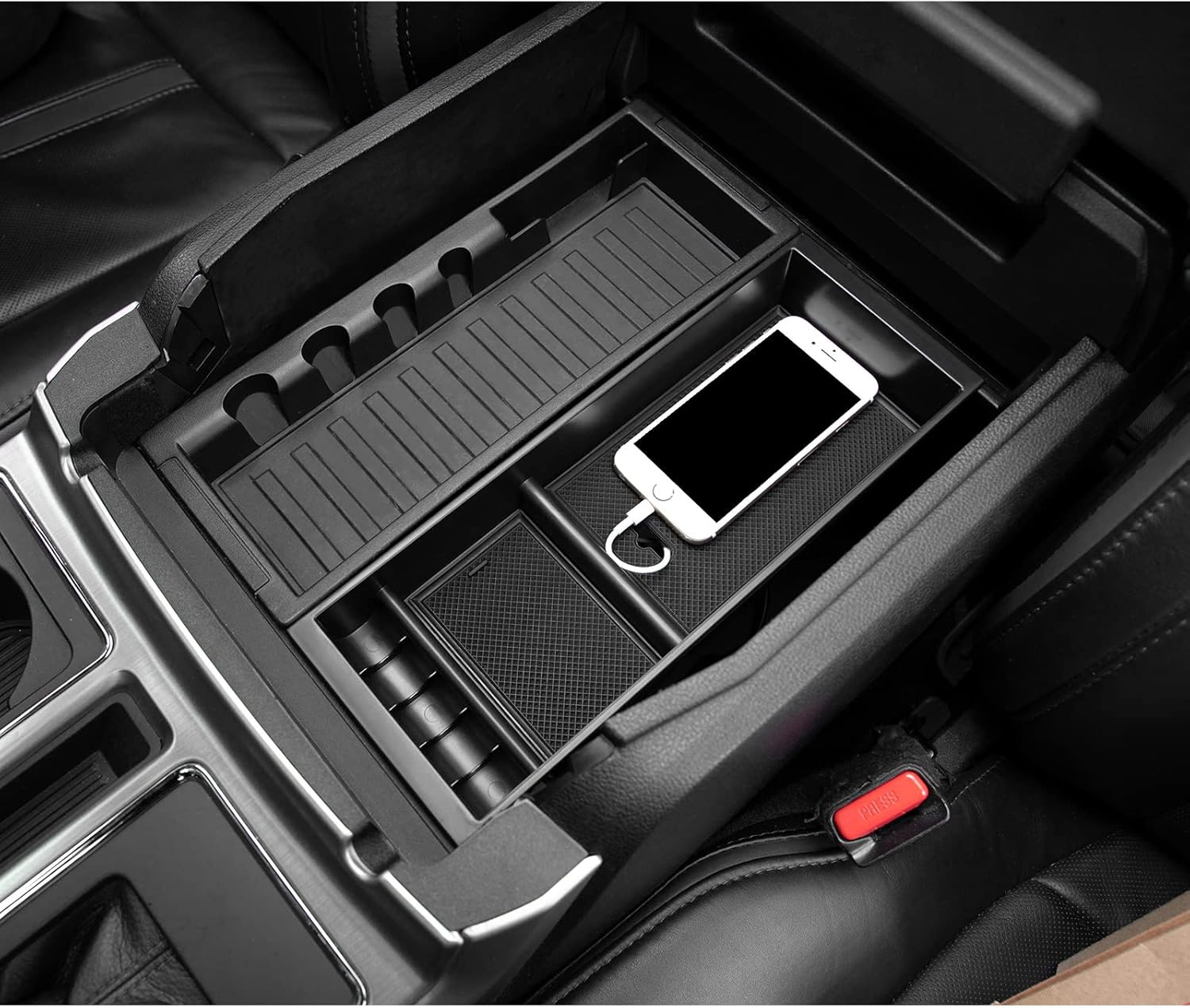 JDMCAR Compatible with Ford F150 Accessories (2015-2020) /F250 F350 F450 (2017-2022) / Expedition 2018-2022 Center Console Organizer, ABS Material Insert Tray Storage Box- (Bucket Seats ONLY)- Black - Image 5