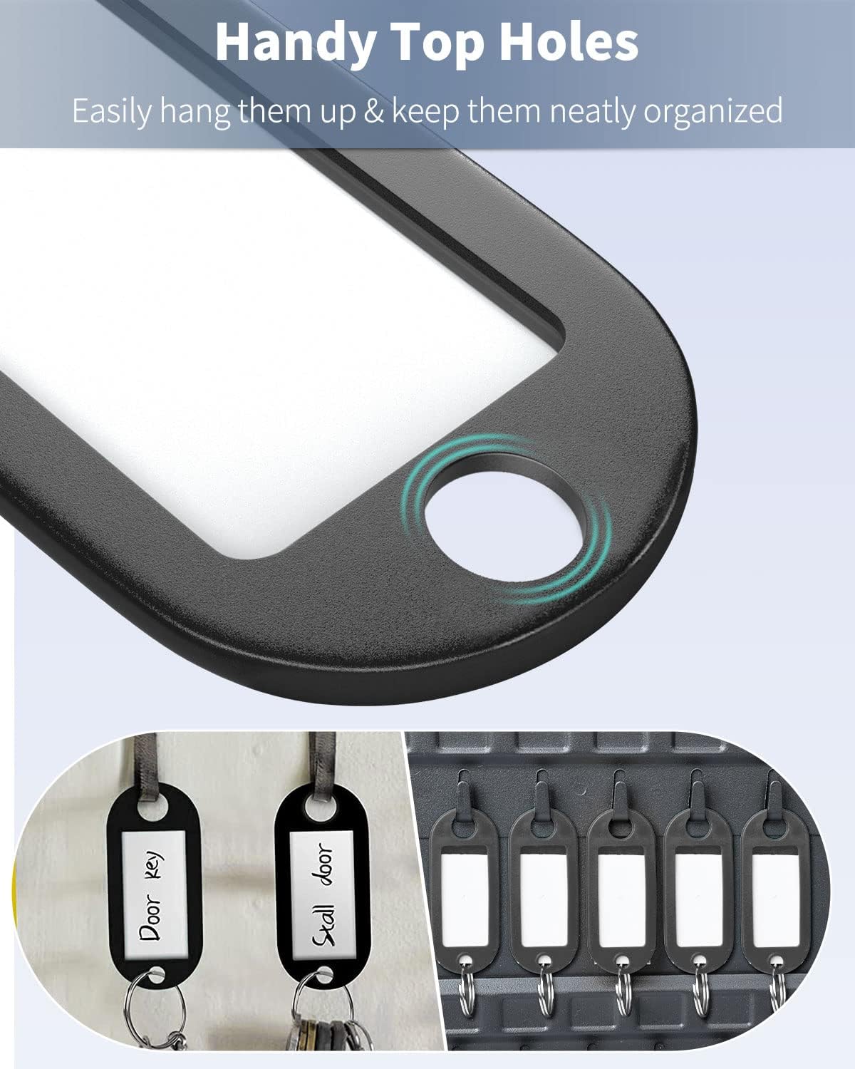 Uniclife 10 Pieces Key Tags 2 Inch Soft Plastic Key Chain Tags with Blank Paper Labels Clear Windows Protective Films and Split Rings Flexible Item Identifiers, Black - Image 6
