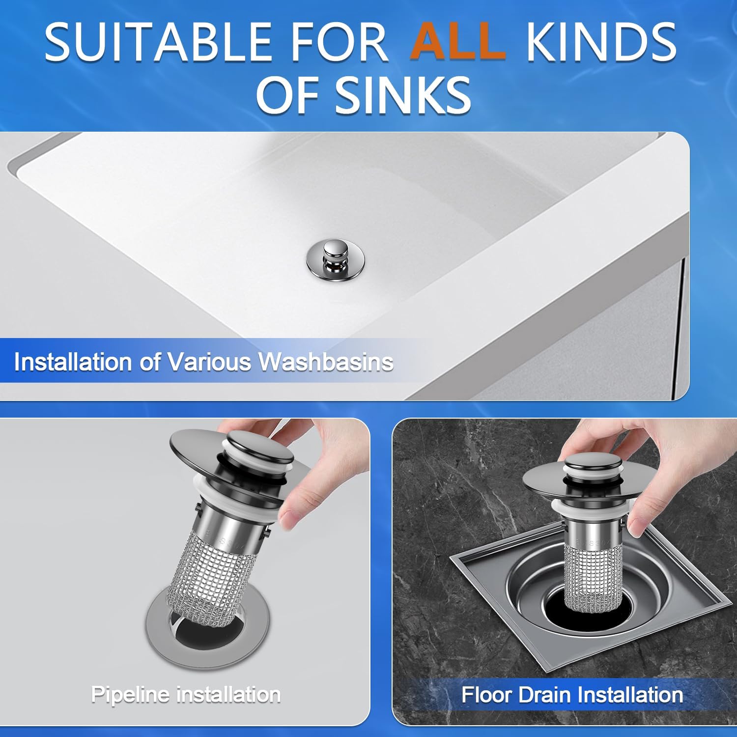Bathroom Sink Drain Strainer,(2PCS) Pop-up Sink Drain Strainer with Removable Stainless Steel Strainer Basket Hair Catcher, Bathroom Sink Strainer for Bathroom Sink Stopper Replacement - Image 7