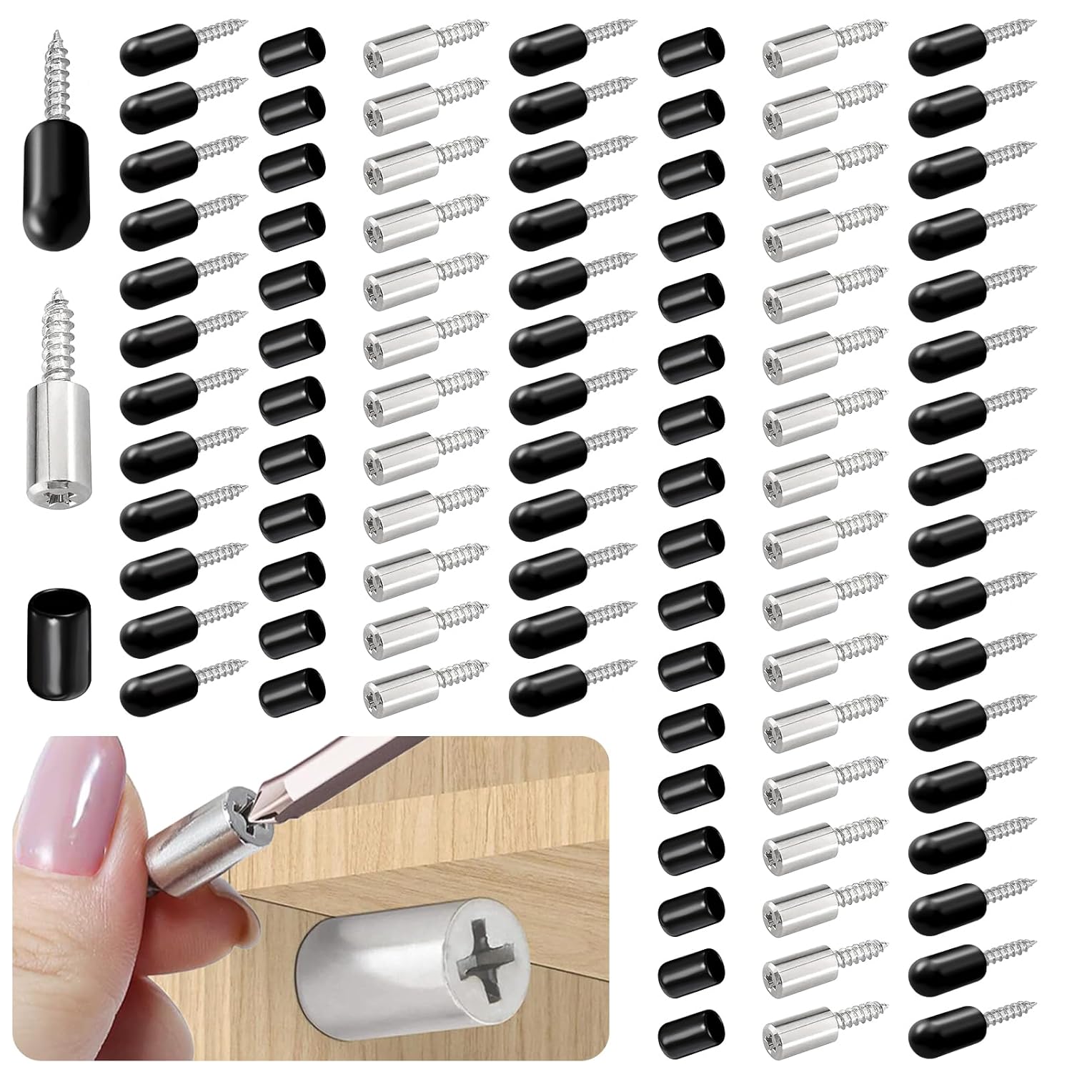 70 Pcs Self Tapping Screws Cabinet Laminate Support, Shelf Pins with Non-Slip Sleeve, Cabinet Shelf Pegs for Kitchen Utensils, Bookcases and Wardrobes, Fixed Support Self - Tapping Cross Screw