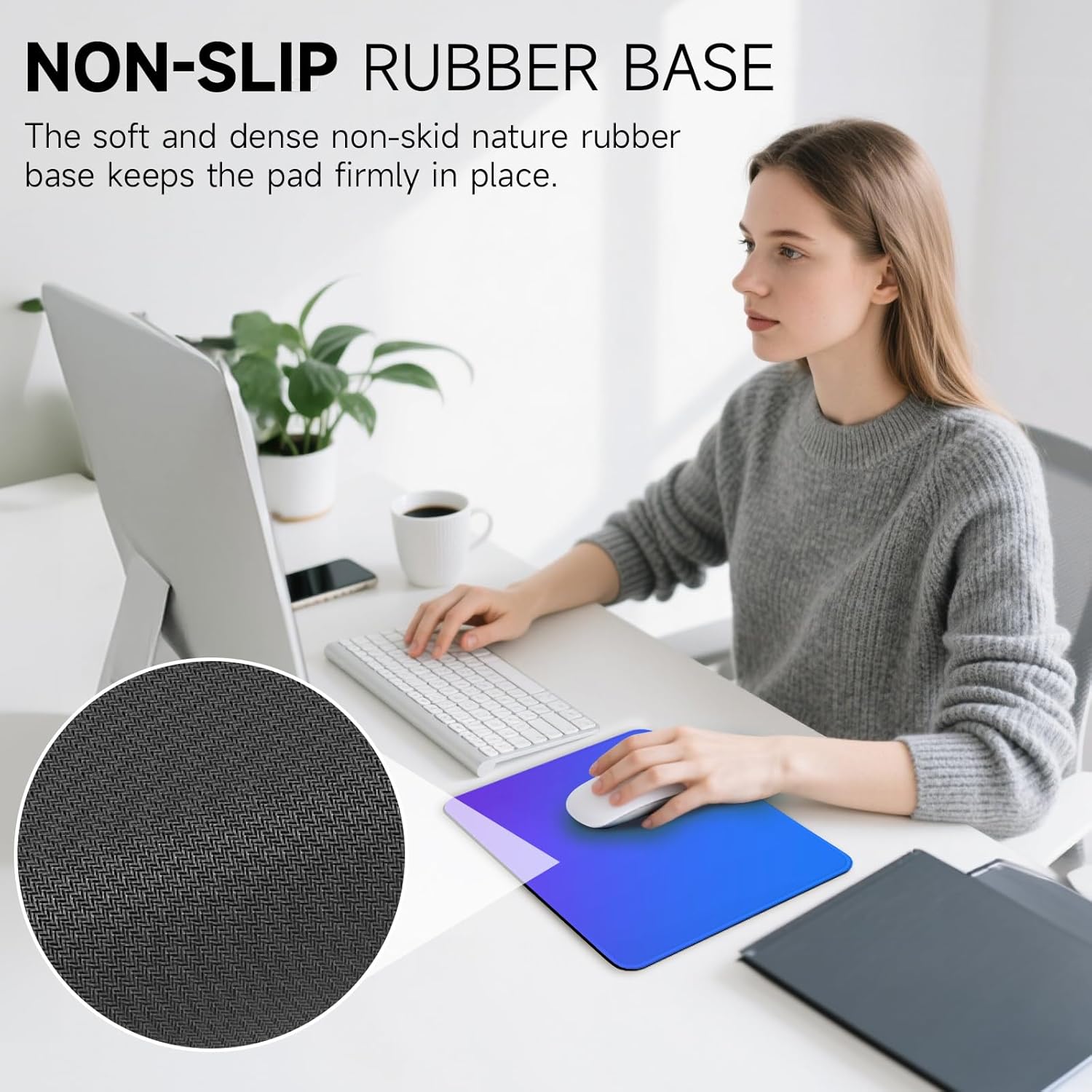 Premium Mouse Pad with Stitched Edges – 10.2 x 8.3 in | Smooth, Washable Mat with Non-Slip Base | Personalized Cute MousePads for Laptop, Computer, Office, Home (Blue-Purple Gradient) - Image 4