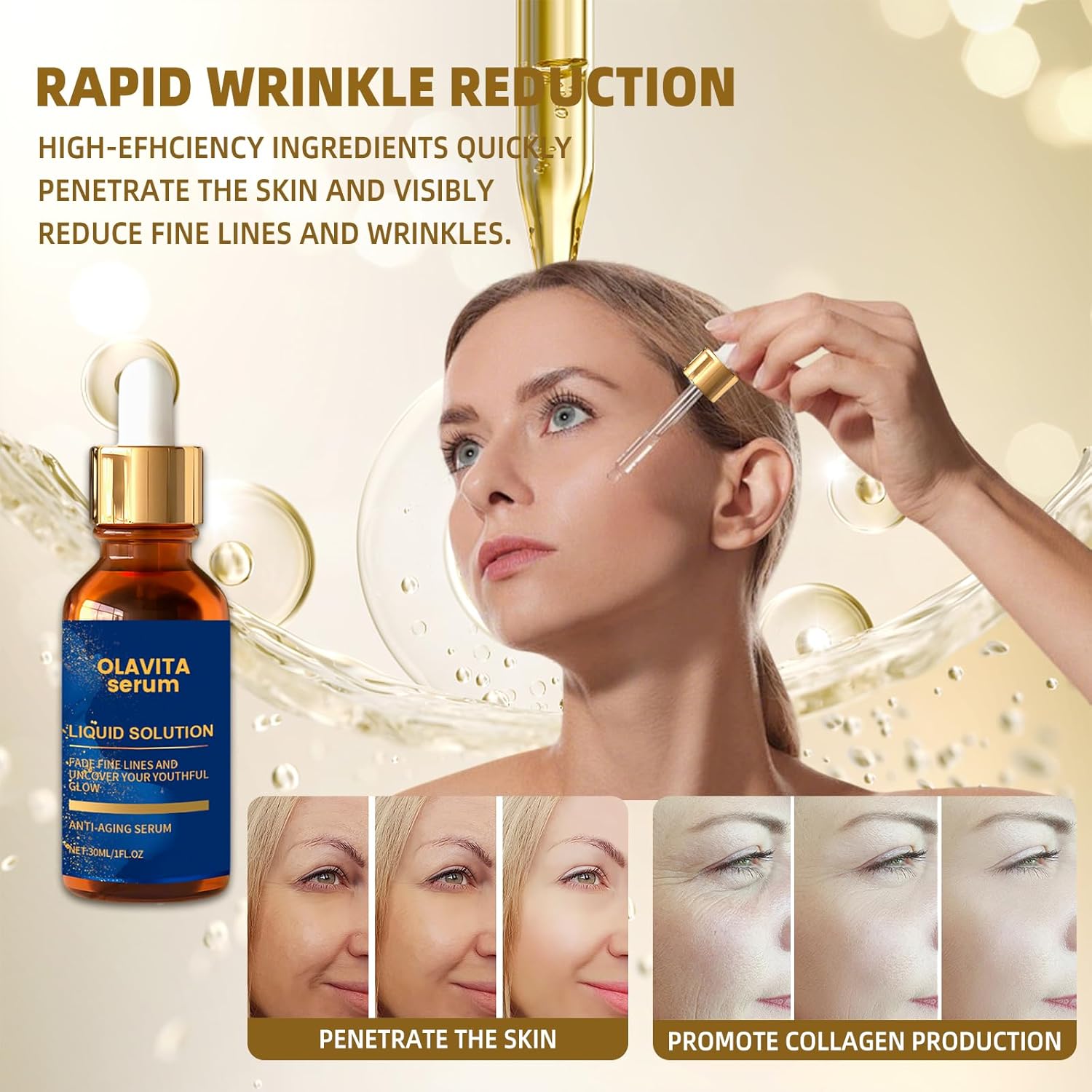 Olavita Liquid Solution Anti Aging Serum, Olavita Serum Facial, Vitamin C & E Serum, Promotes Skin Collagen Production, smoothes wrinkles and fine lines (2PCS) - Image 7