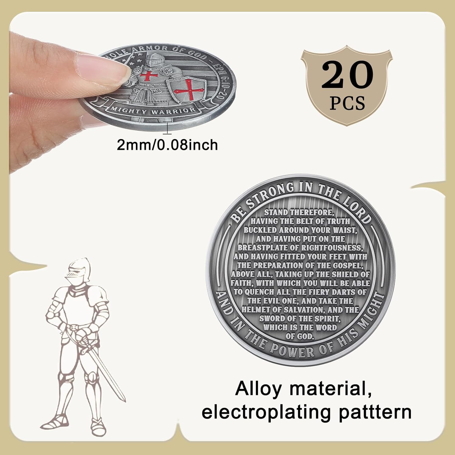 Nosiny 20 Pcs Armor of God Coins Metal Christian Challenge Coins for Religious Prayer Collector Christian Church School Party Commemorative Gifts (Ancient Style) - Image 3