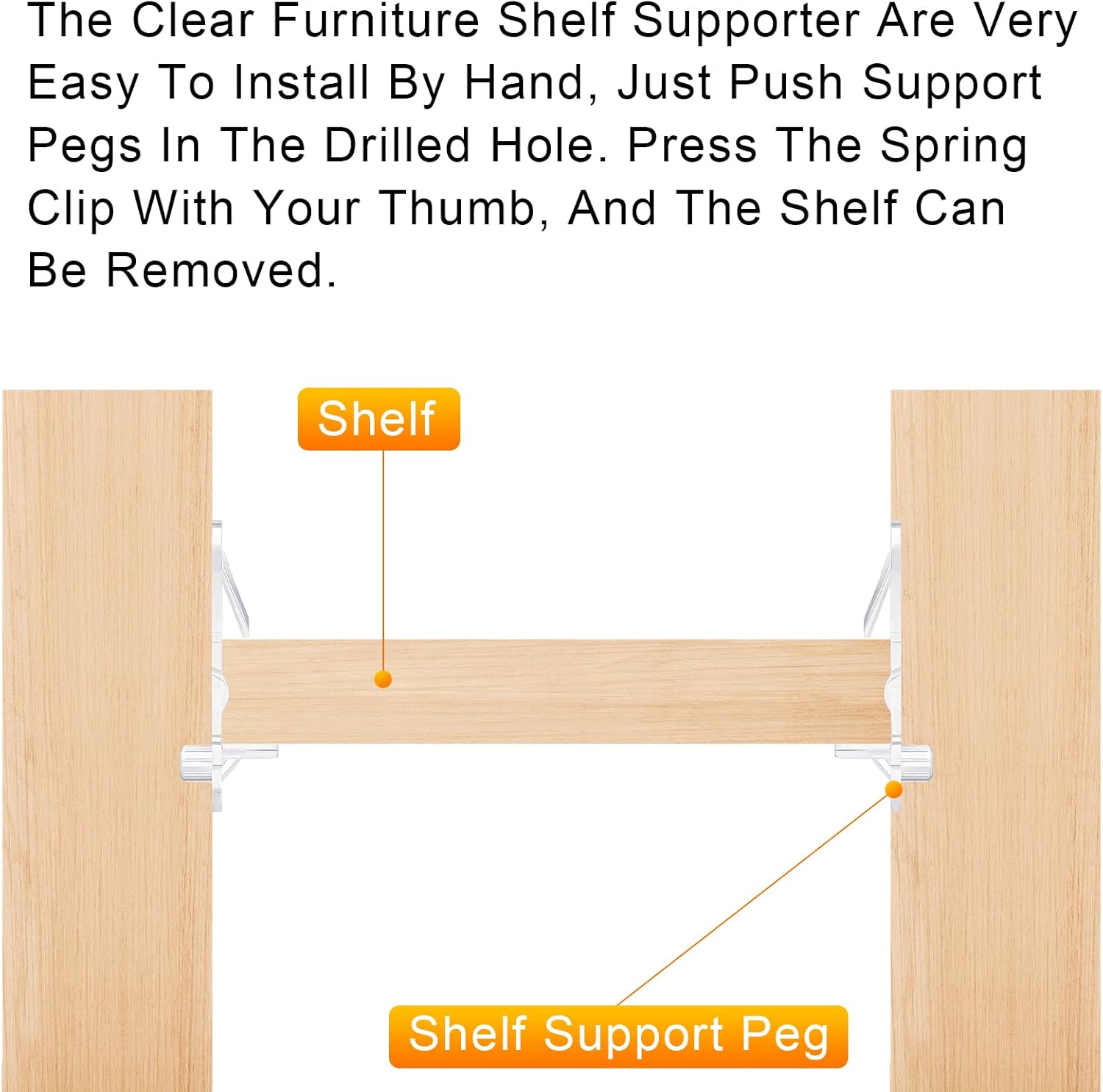 30PCS Clear Plastic Shelf Support Pegs for 3/4" Thick Wood Shelving, 5mm Peg Cabinet Shelf Clips with Self-Locking Design, Secure Kitchen Cabinet Shelf Pegs for Bookshelves and Storage Organizers - Image 3