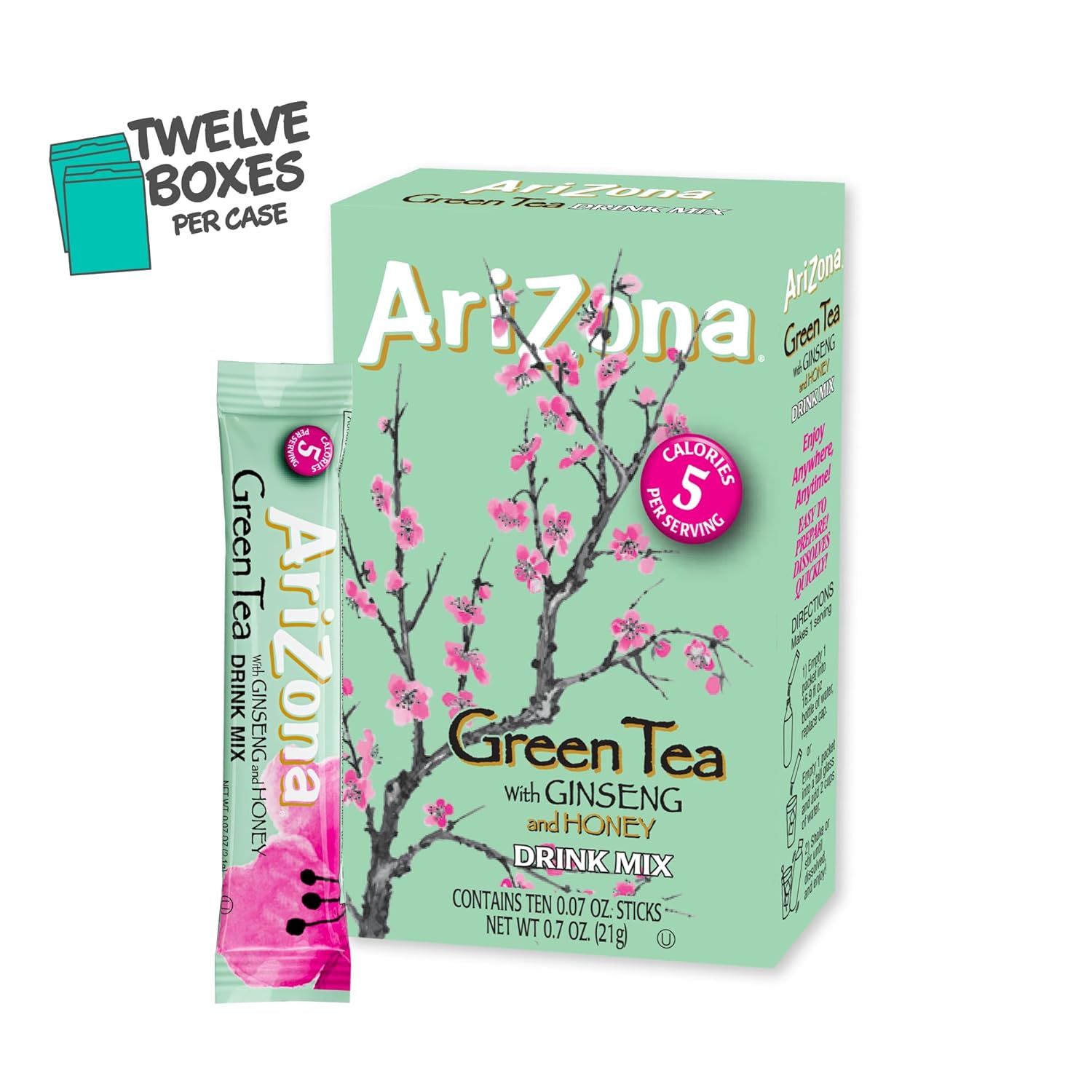 AriZona Green Tea with Ginseng and Honey - On-the-Go Powdered Drink Mix, 0.07oz 120 Count - 10ct Boxes (Pack of 12) - Image 3
