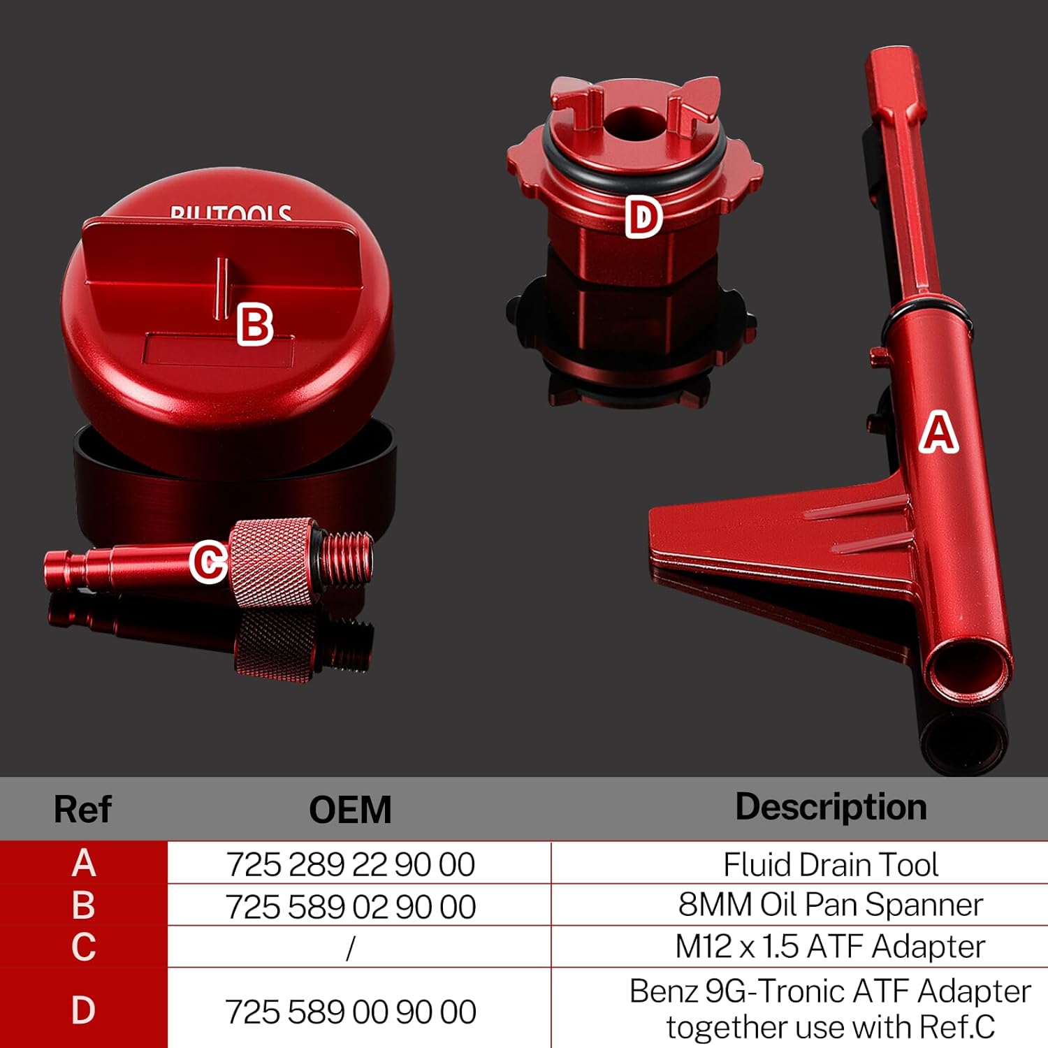 BILITOOLS Transmission Fill Tool, Aluminum Transmission Service Kit Compatible with Mercedes Benz 725.0 9G-Tronic 9-Speed ATF, Oil Change Kit with Filler Adapters - Image 2