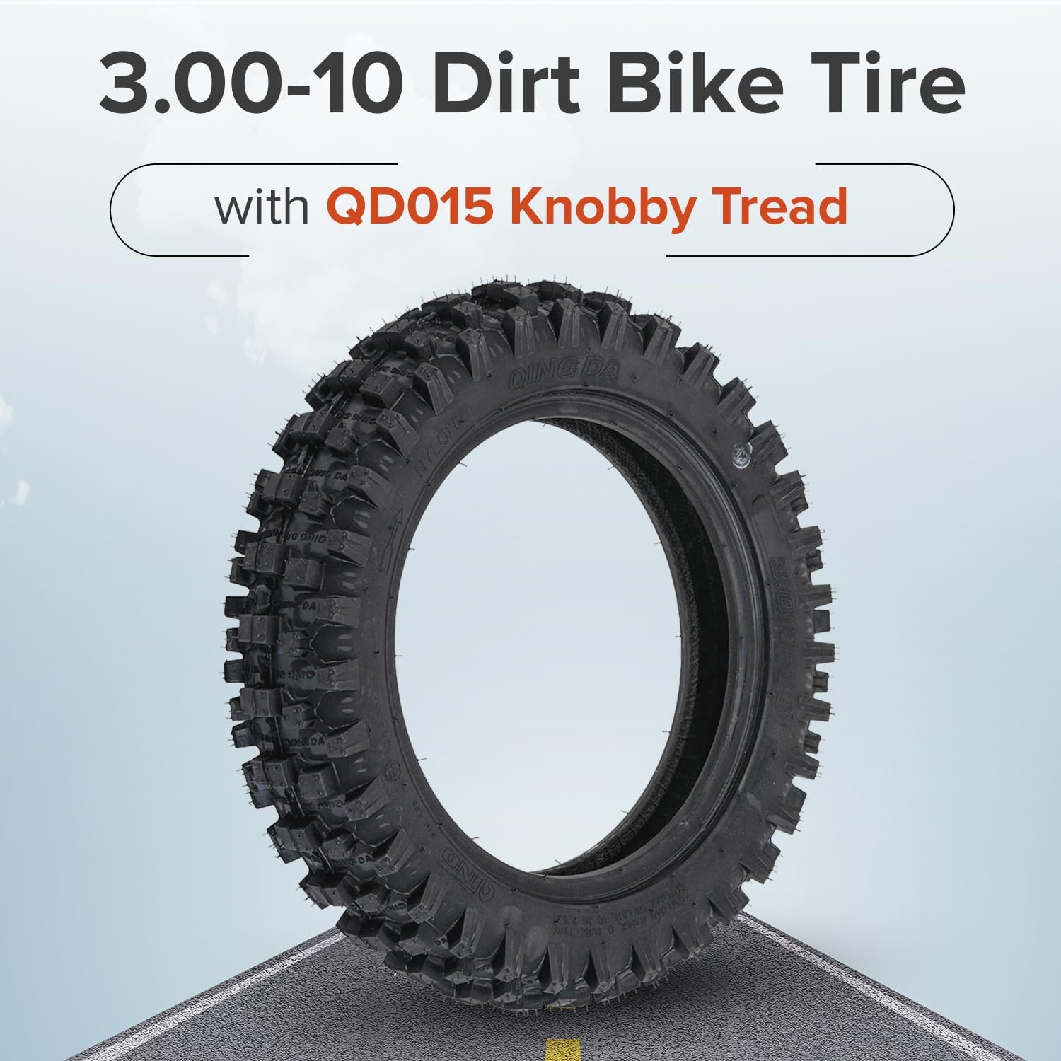 AlveyTech 3.00-10 Dirt Bike Tire with QD015 Knobby Tread - Rear Tire Compatible with 10" Rims, Coolster QG-214X-W125 and XR-2, and Engine Sizes 49, 50, & 70cc, Baja Motorsports, Honda, & Yamaha Bikes - Image 3