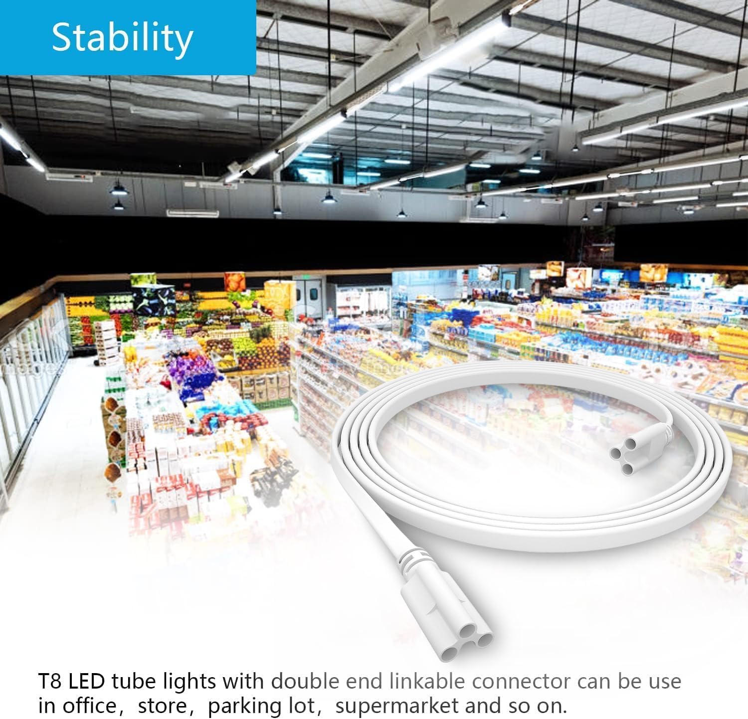 JESLED 5FT T5 T8 Extension Cords for led Shop Lights, 1.5 Meter T5 Extension Cable Linkable Wire Cable Connector for Integrated LED Tube Light, Garage Light, 6 Packs (Not for Male-to-Female) - Image 7