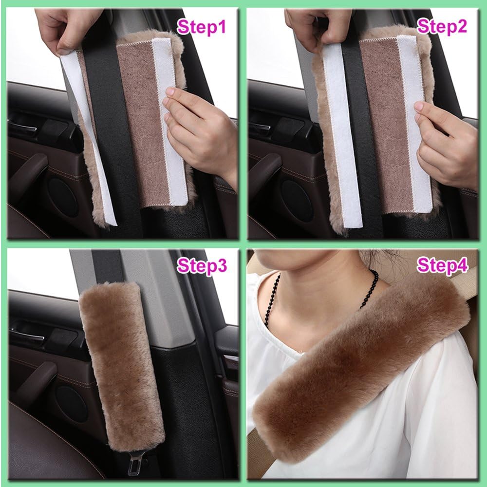 OGLAND Fuzzy Sheepskin Seat Belt Cover, Fluffy Seatbelt Pad for Plush Wool Adults Women Pet Universal Car Accessories 2 Pack (Dark Red) - Image 9