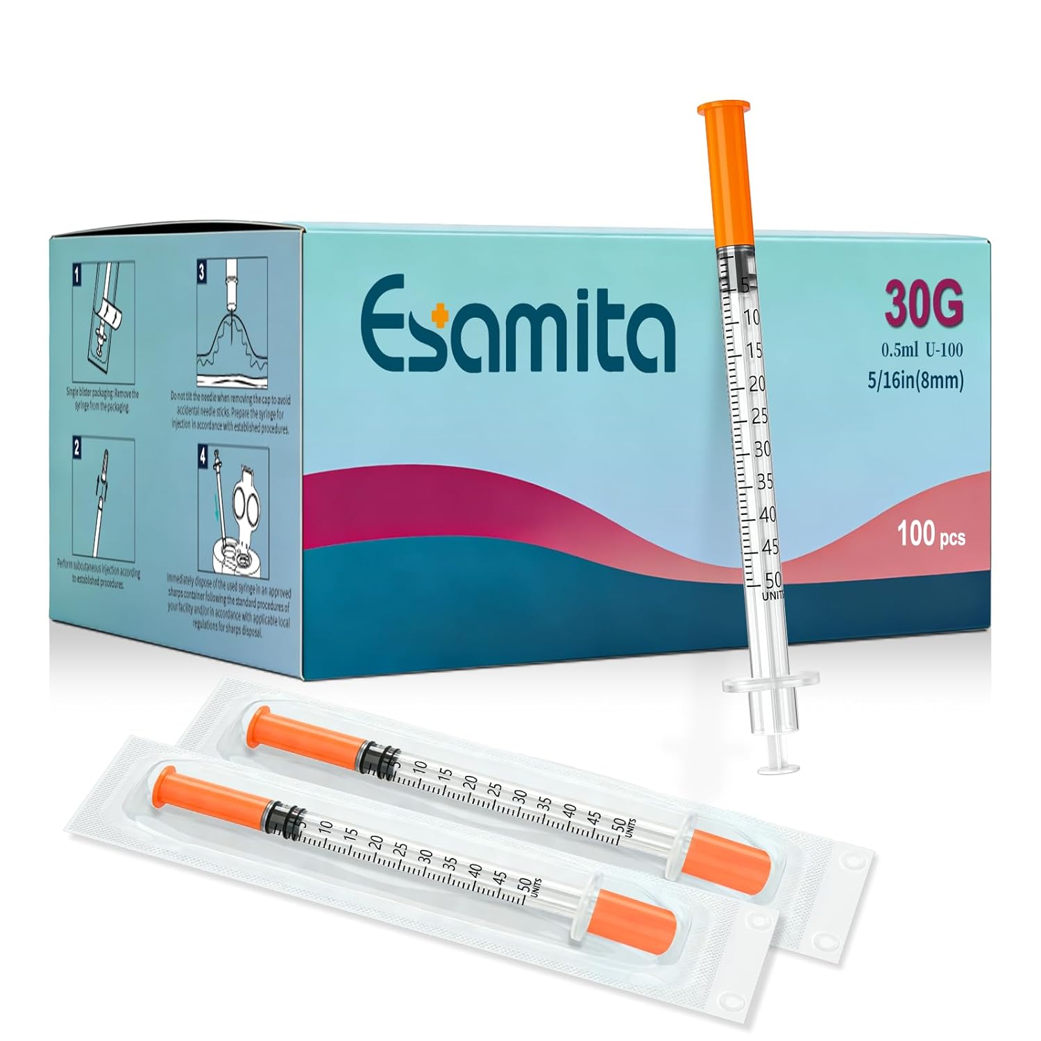 0.5ml 30G 5/16"(8mm), Individual Package, 100 Pack