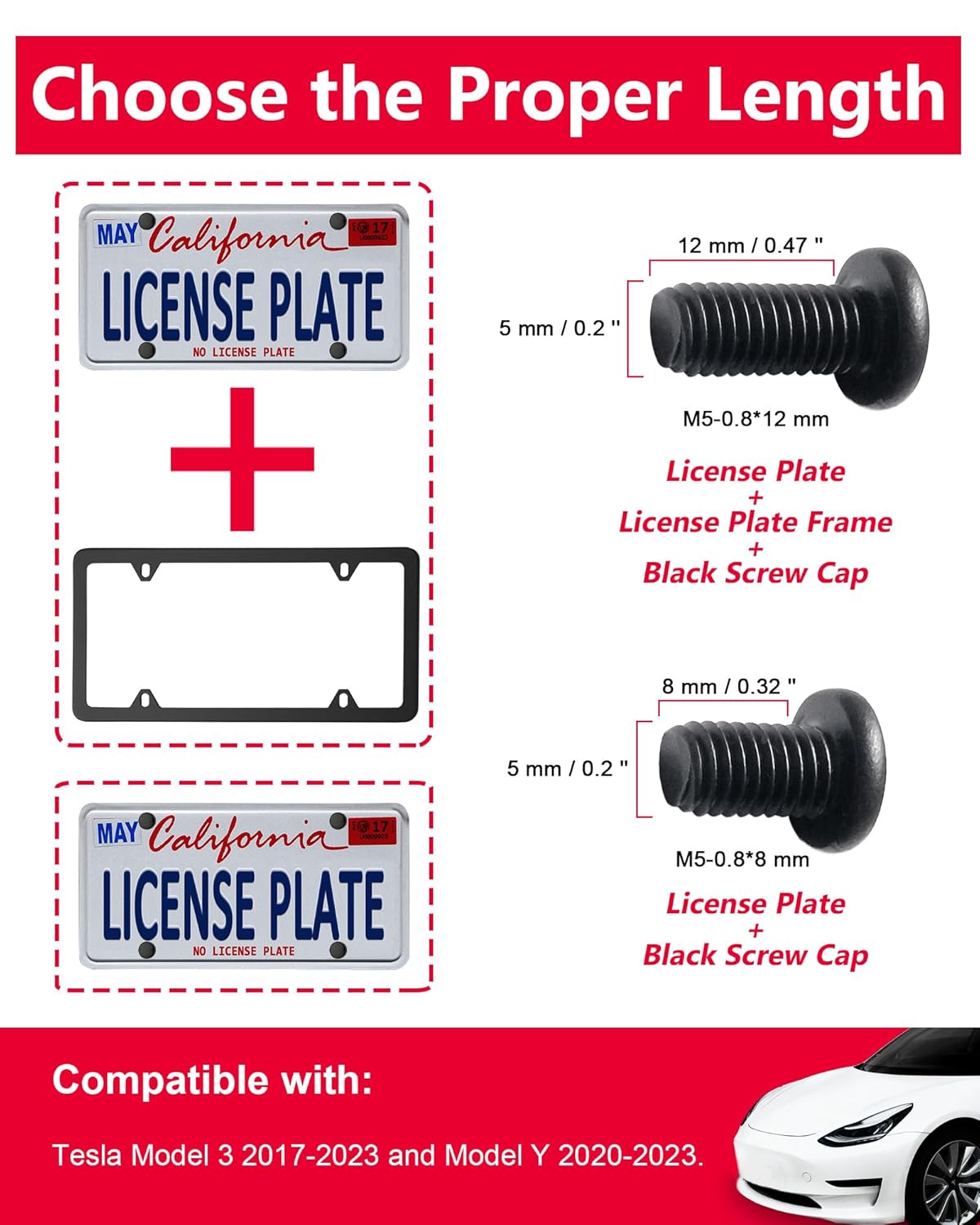 M5 License Plate Screws for BMW & Tesla - M5-0.8x12mm Black Stainless Steel Car Tag Bolts, Rustproof Mechanical Fasteners Hardware with Caps - Image 4