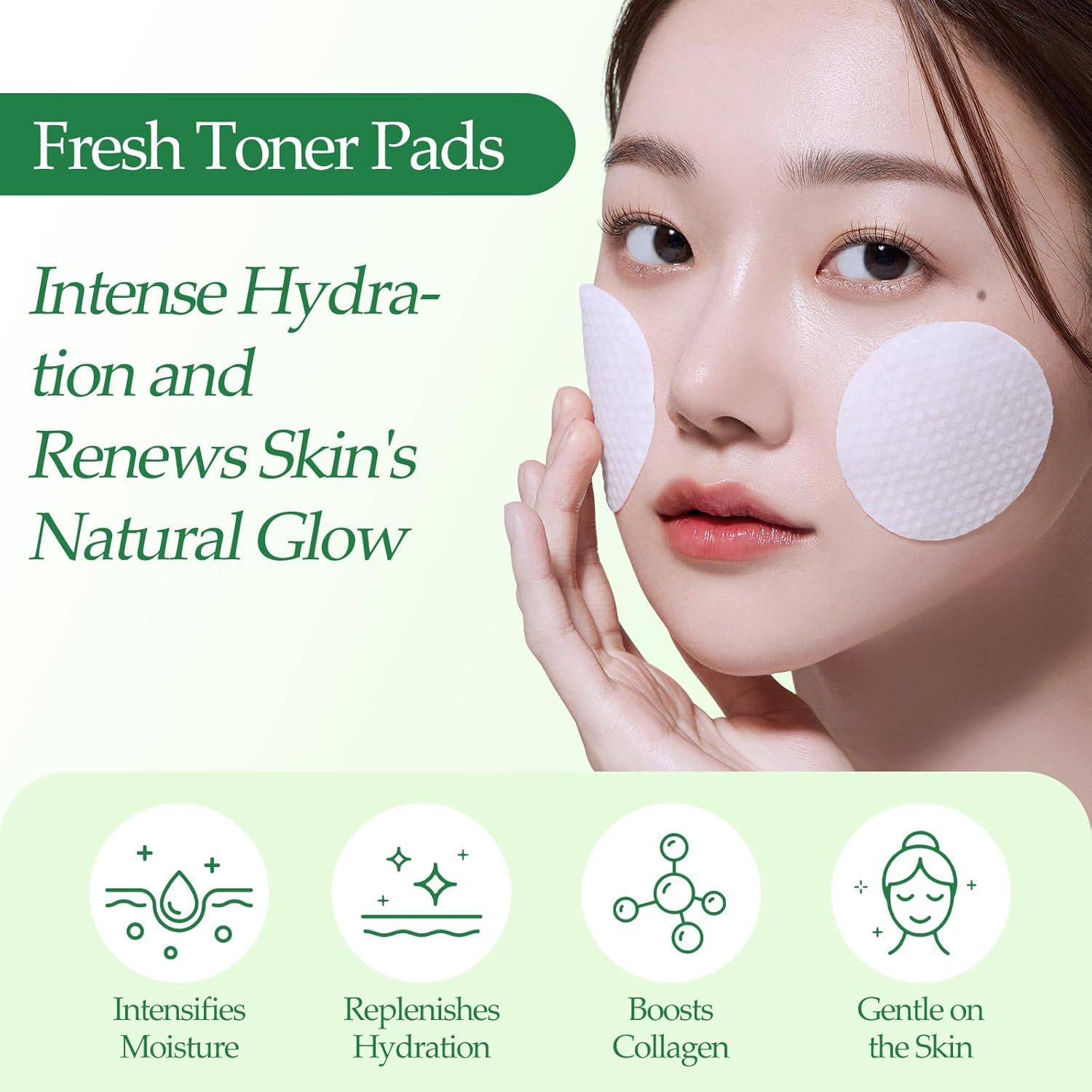 Toner Pads - with Centella Asiatica Extract and Collagen, Improves Uneven Skin Tone & Deep Hydration, Targets Dark Spots and Dull Skin, Ideal for All Skin Types - 70 Pads - Image 2