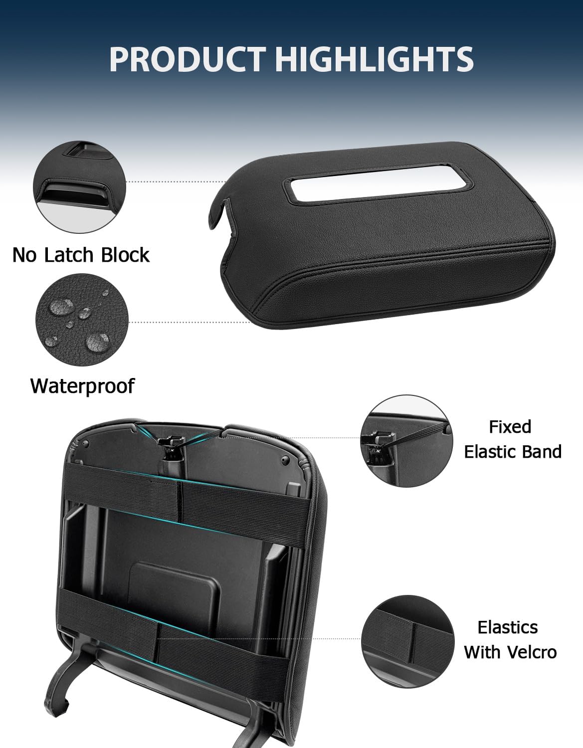 Center Console Armrest Cover for GMC Sierra & Chevrolet Silverado 2014-2018, Tahoe & Yukon & Suburban 2015-2020, Bucket Seat, Car Armrest Protector, Scratchproof, Black - Image 5