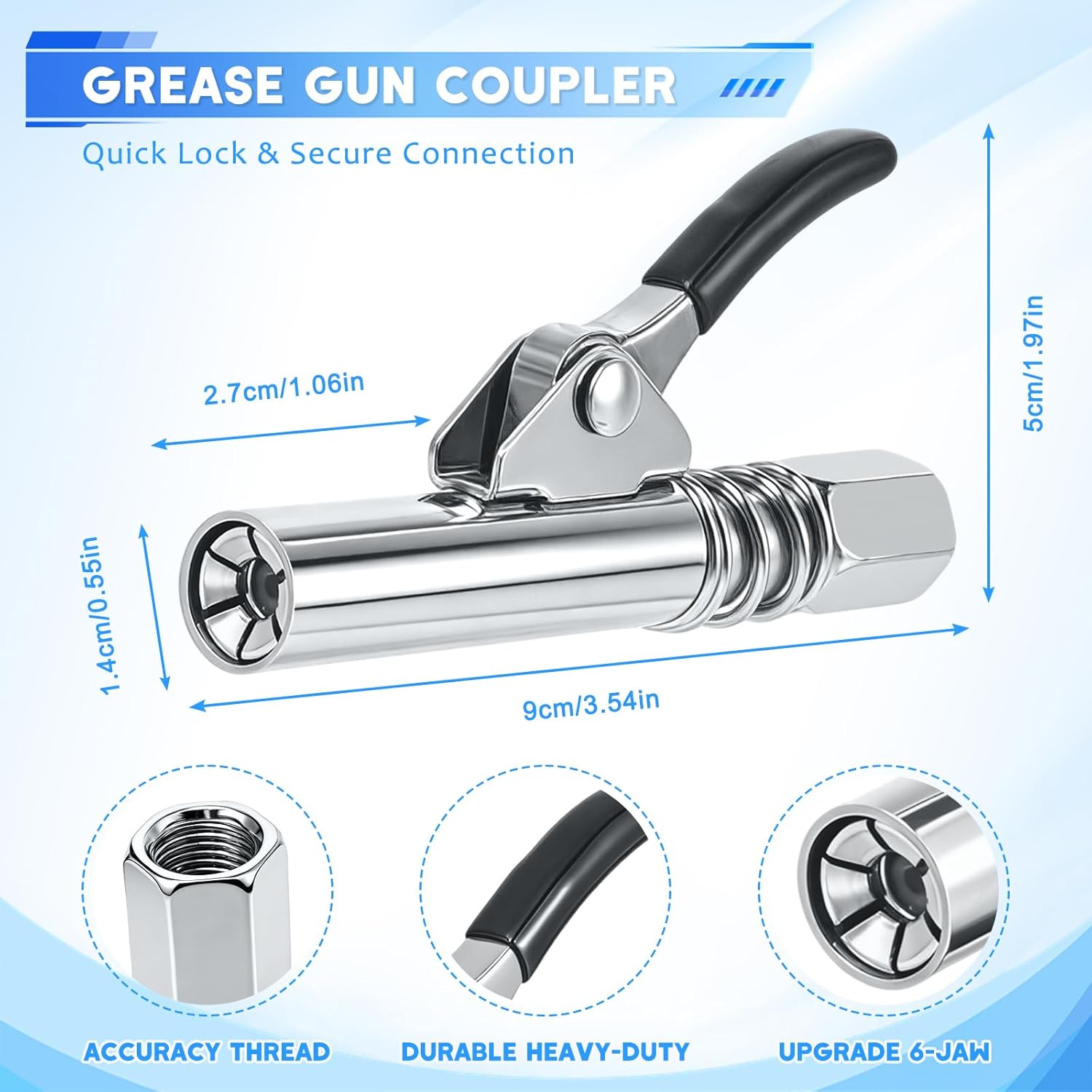 Grease Gun Fittings Accessory Kit - Grease Gun Coupler, 90 Degree Grease Coupler Adapter with Sleevers, Grease Neddle Dispenser, 2 Grease Needle Nozzle Tips, 12" Grease Gun Hose, Zerk Fitting Cleaner - Image 6