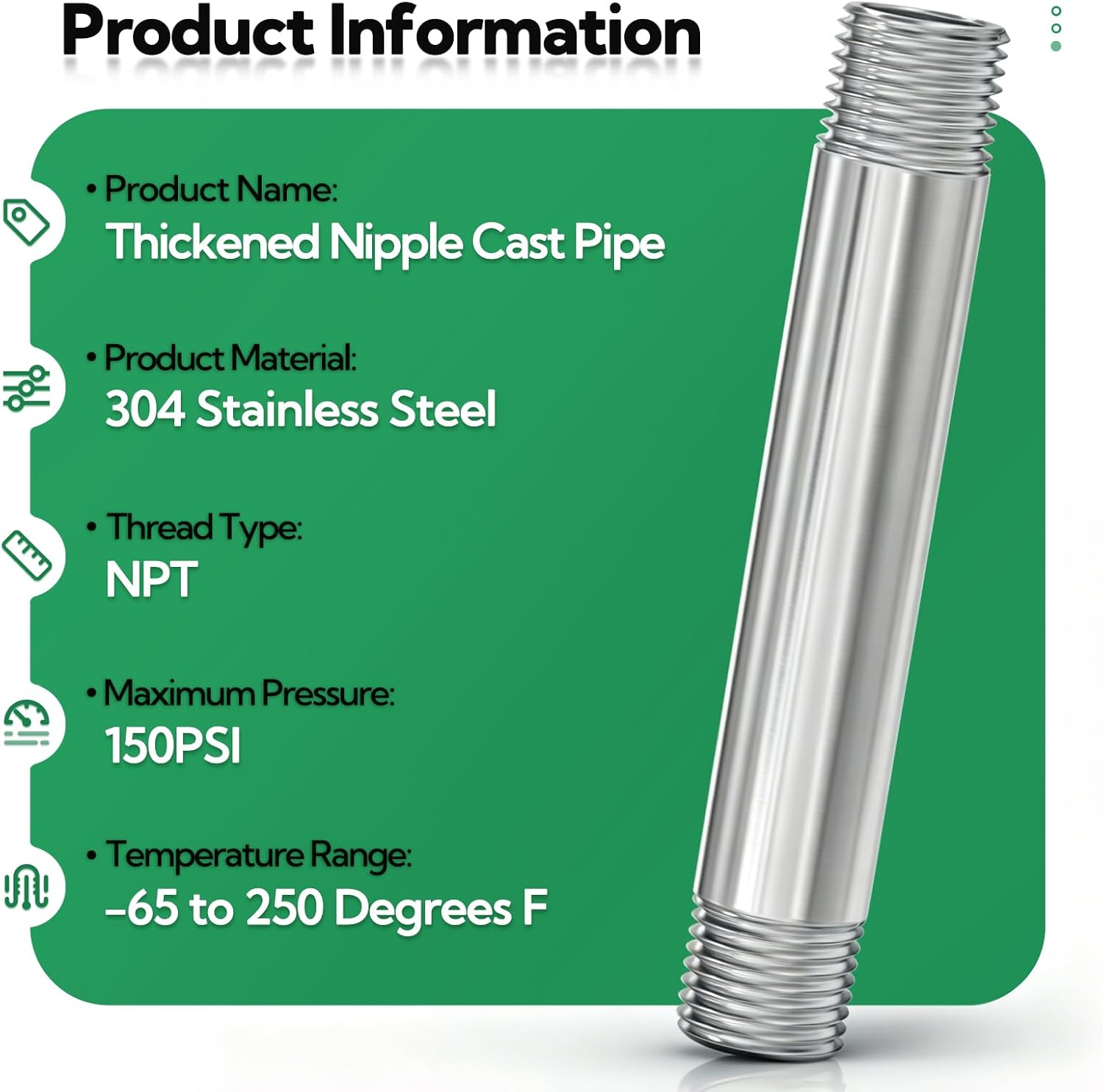TAISHER 2PCS Stainless Steel Pipe Fittings, 3/8" NPT x 3/8" NPT Male Threaded, 4" Length Nipple Cast Pipe - Image 3